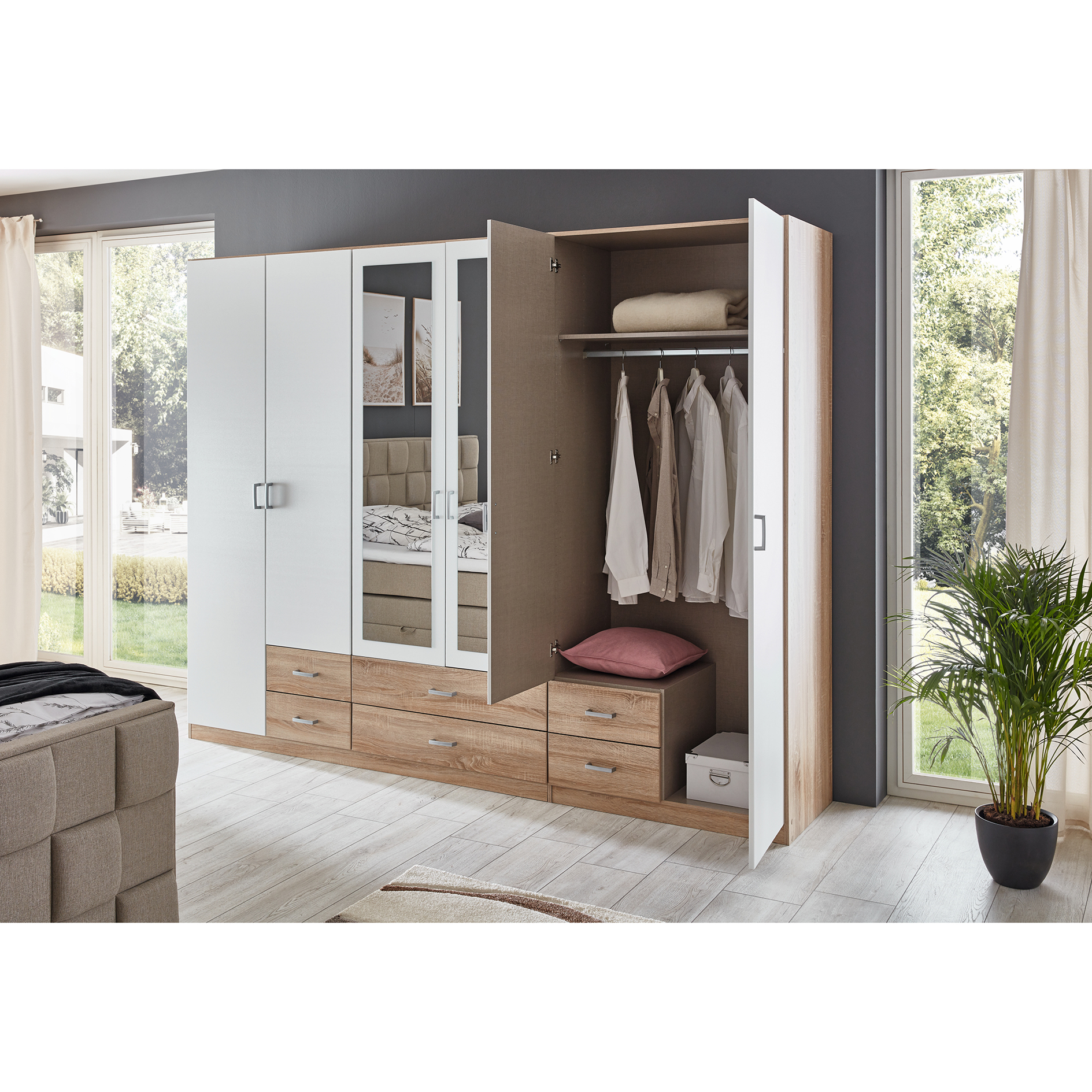 Kombi-Drehtürenschrank - Sonoma Eiche - weiß - 271 cm