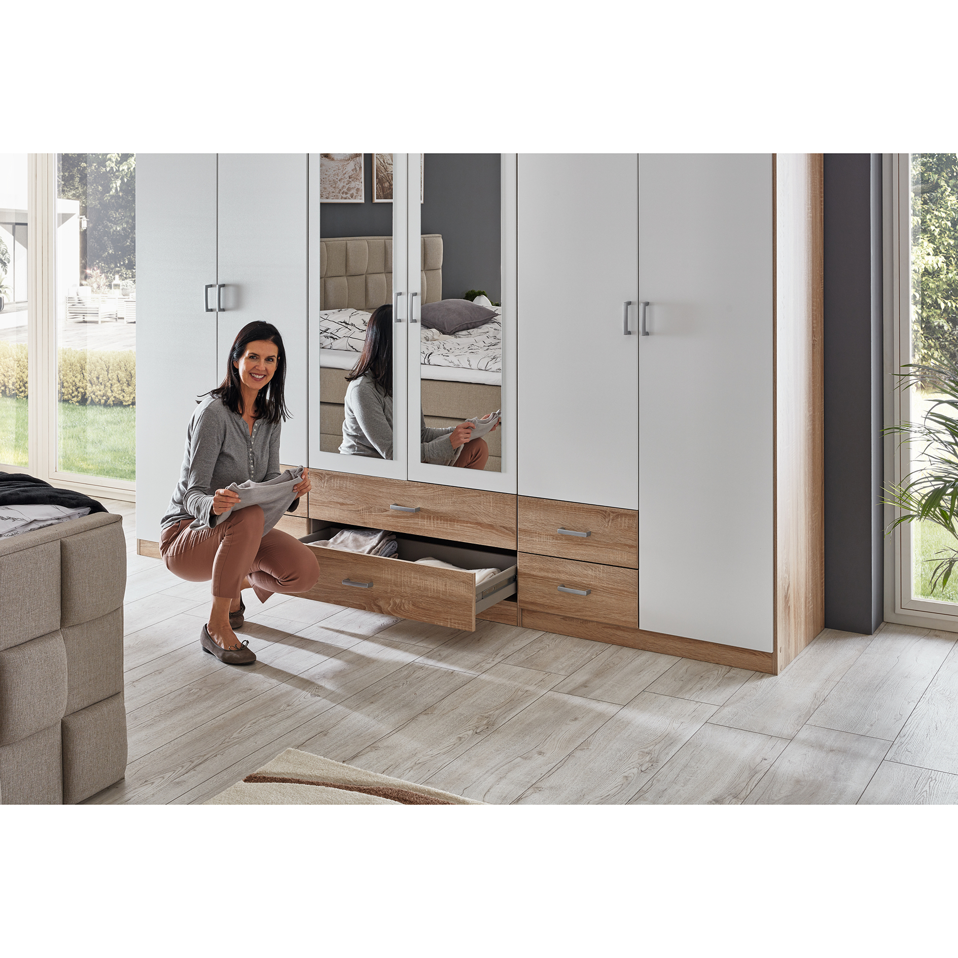 Kombi-Drehtürenschrank - Sonoma Eiche - weiß - 271 cm
