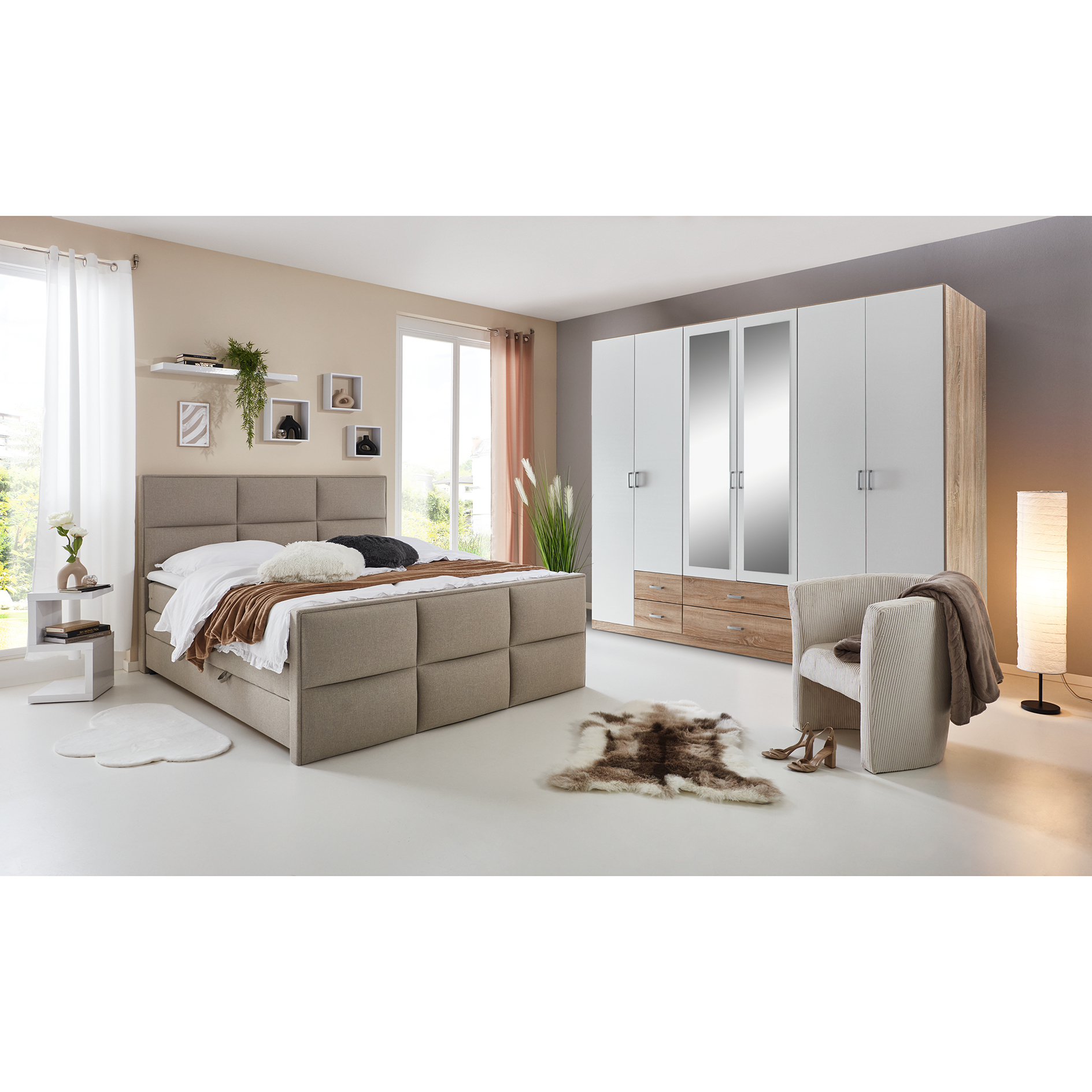 Kombi-Drehtürenschrank - Sonoma Eiche - weiß - 271 cm