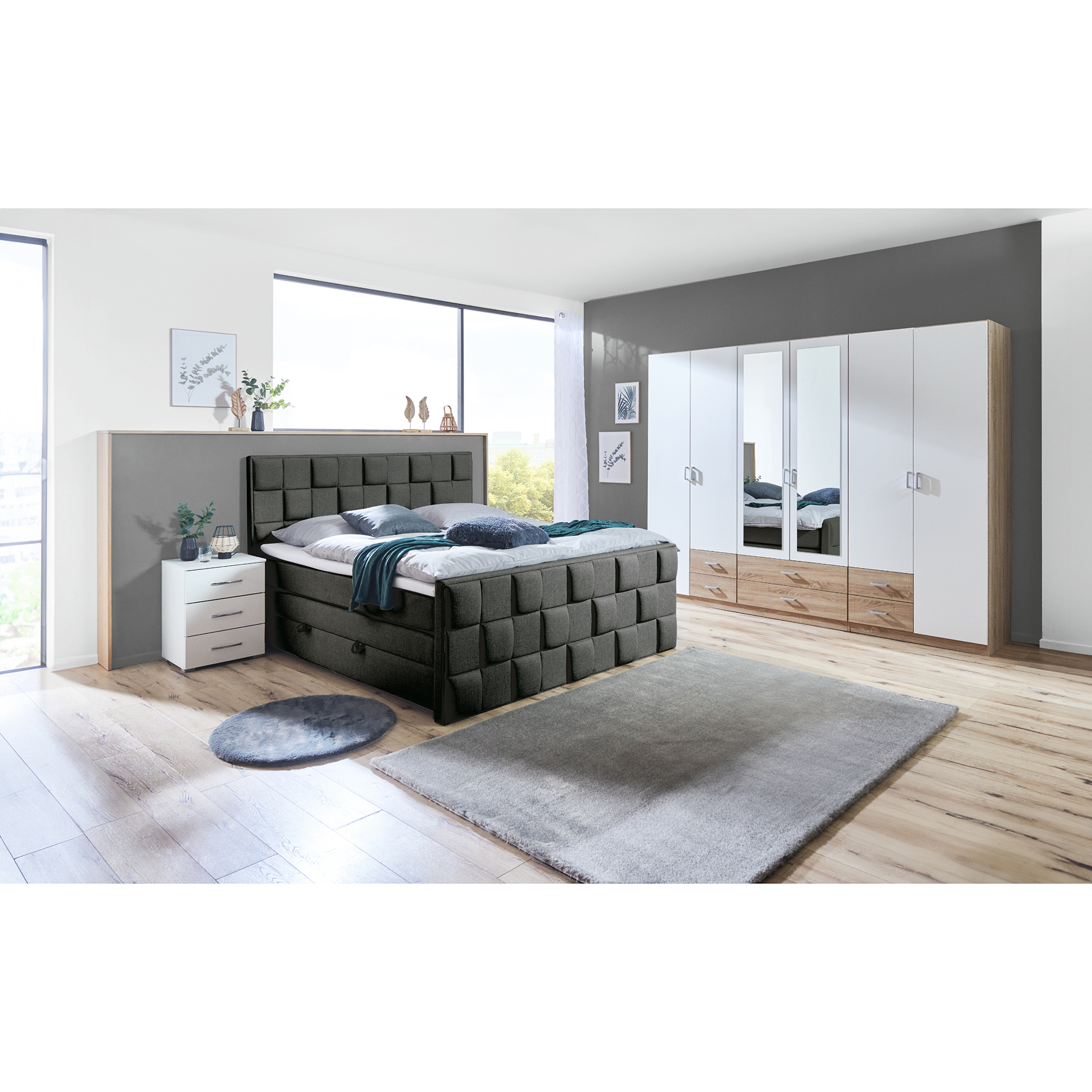 Kombi-Drehtürenschrank - Sonoma Eiche - weiß - 271 cm