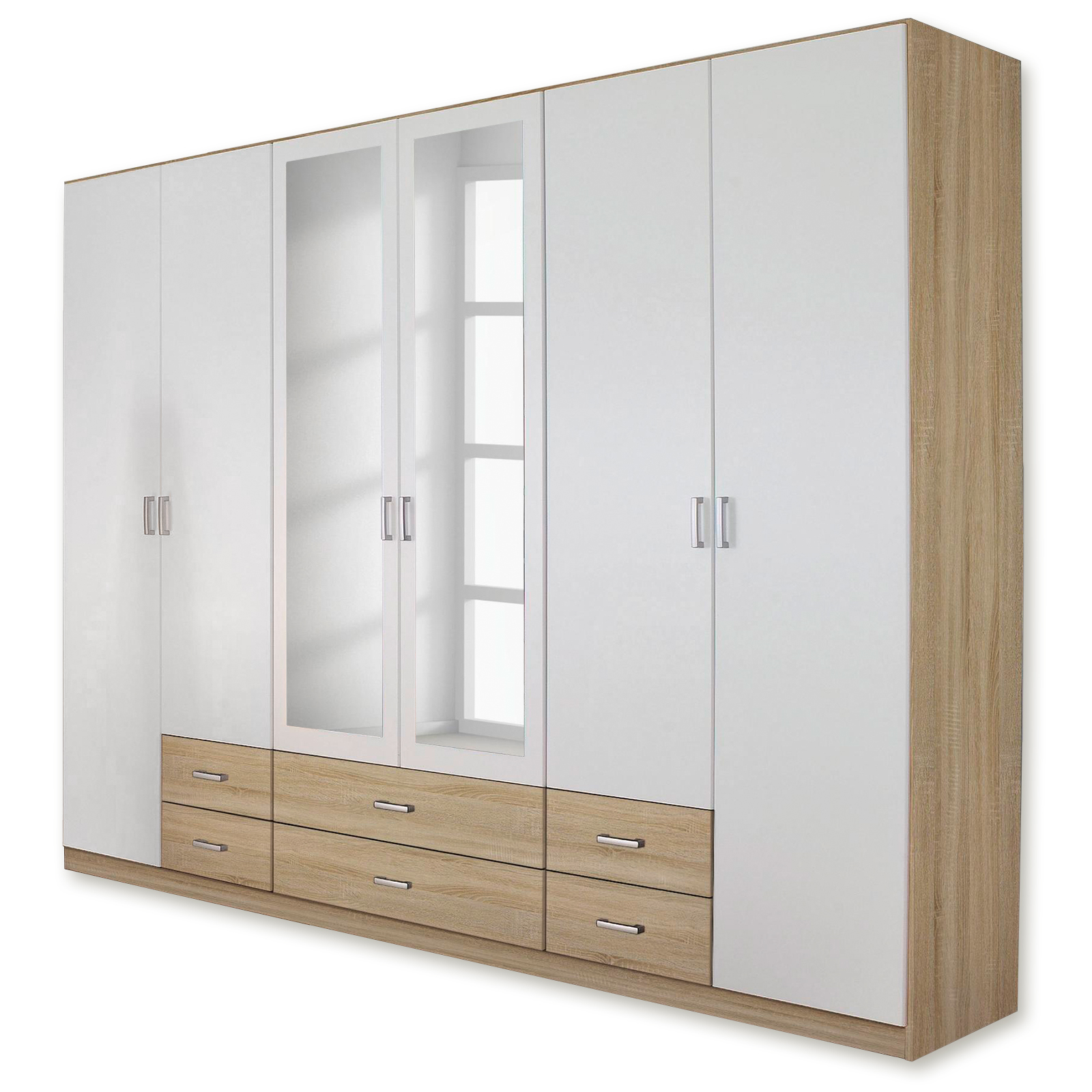 Kombi-Drehtürenschrank - Sonoma Eiche - weiß - 271 cm