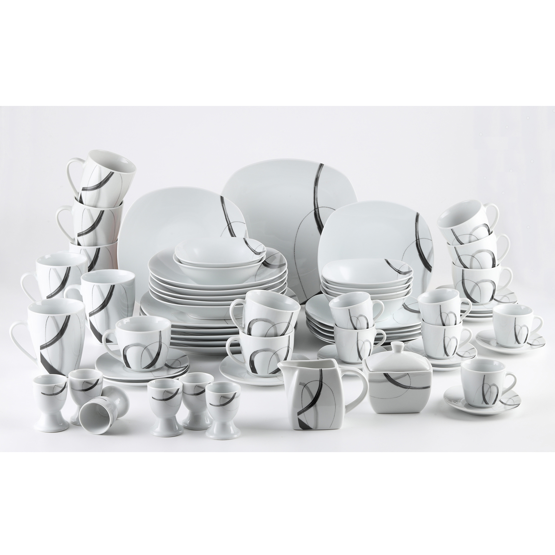 Kombiset - weiß-schwarz - Porzellan - 62-teilig