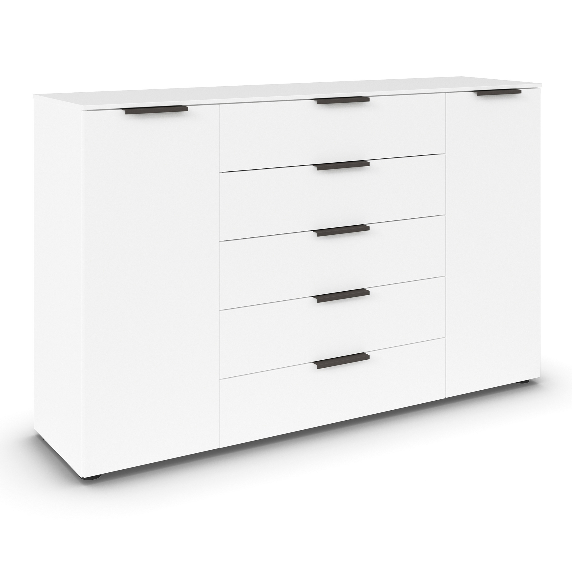 Kommode - alpinweiß - Graphitgriffe - 160 cm
