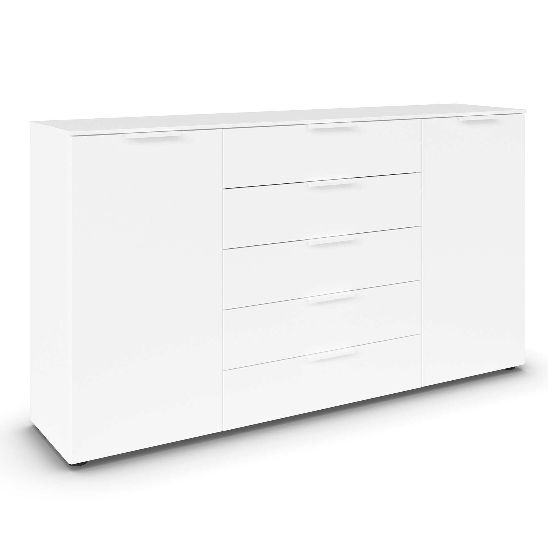 Kommode - alpinweiß - weiße Griffe - 180 cm