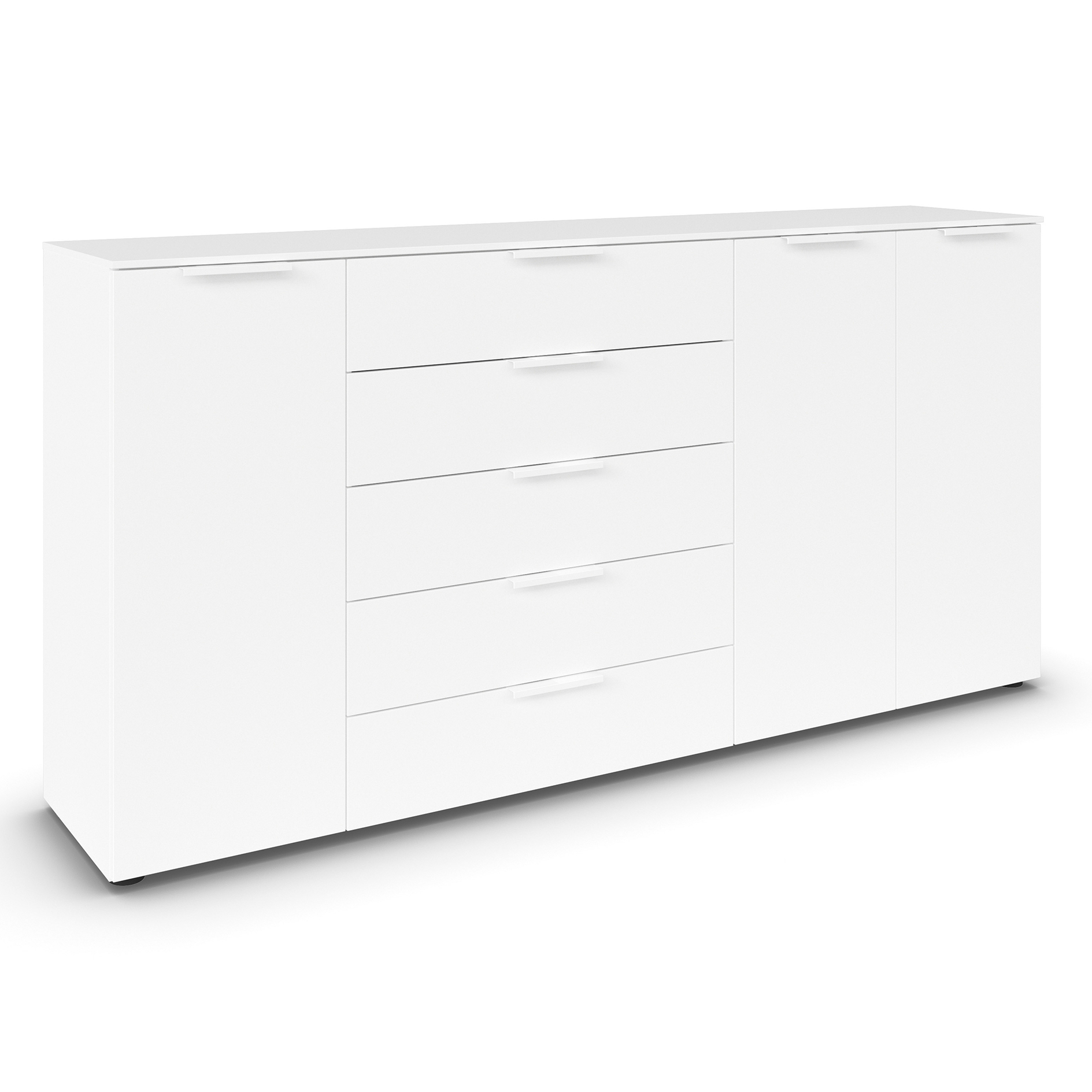 Kommode - alpinweiß - weiße Griffe - 199 cm