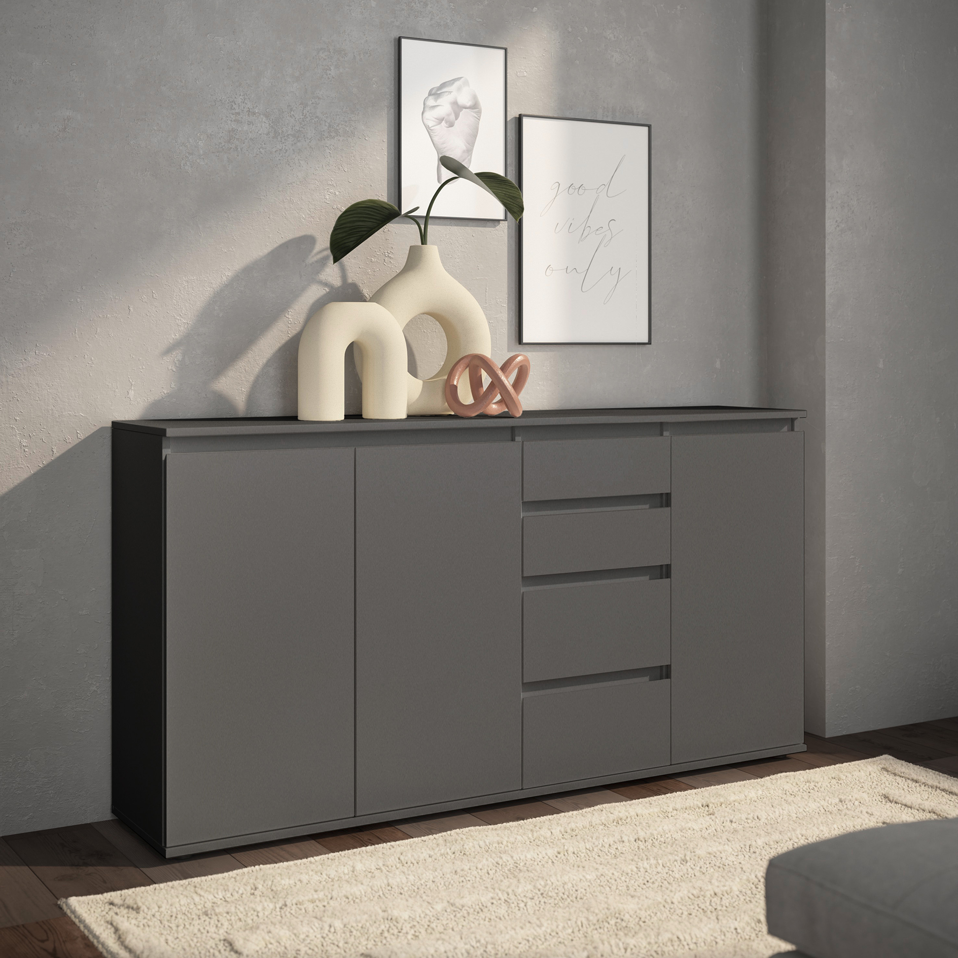 Kommode - anthrazit - 4 Schubkästen - 160 cm breit