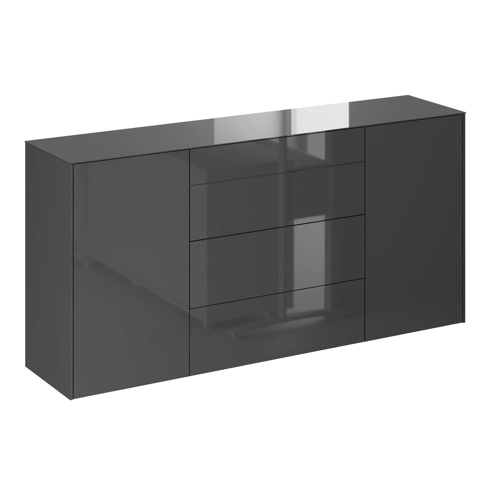 Kommode - anthrazit glänzend - anthrazit matt - mit Glas - 3 Schubkästen - 2 Türen