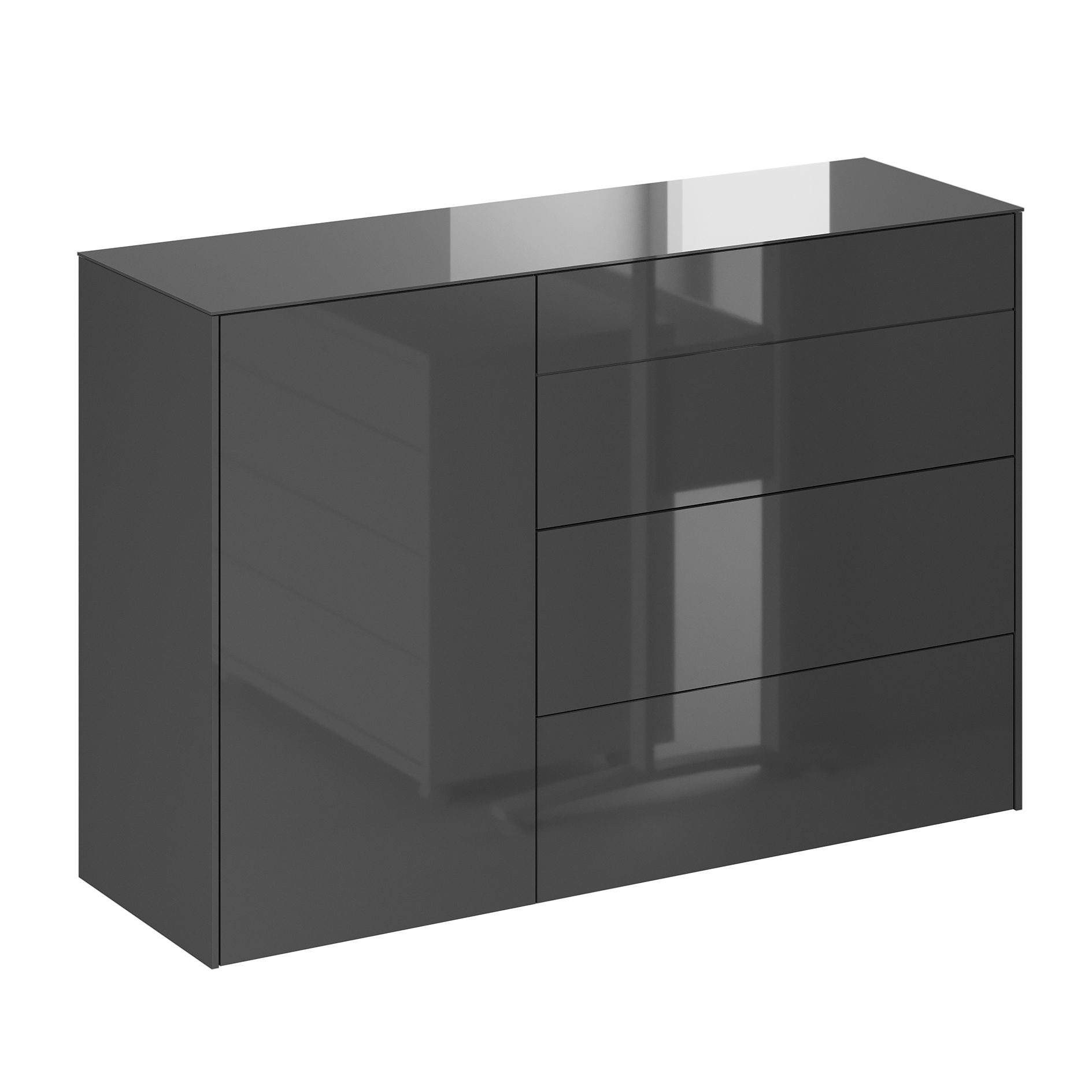 Kommode - anthrazit glänzend - anthrazit matt - mit Glas - 3 Schubkästen - eine Tür