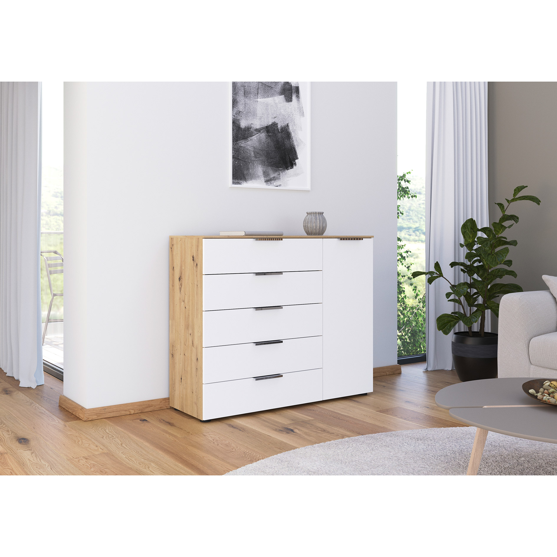 Vicco Kommode Marelle, 120x81,3 Cm – Mit 2 Türen, In Weiß/Artisan, Aus Pflegeleichter Spanplatte