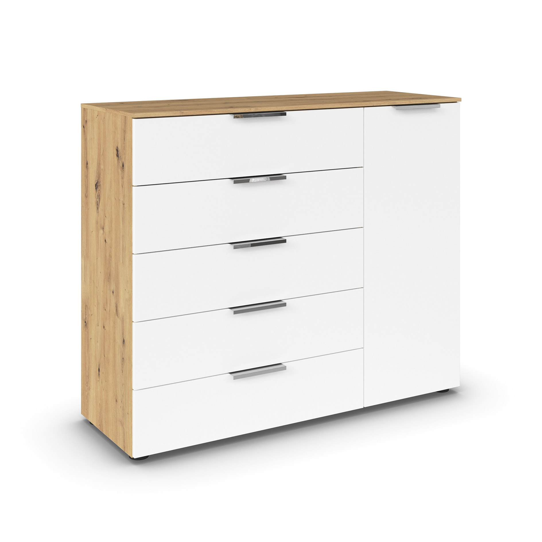 Kommode - Artisan Eiche - alpinweiß - Chromgriffe - 120 cm