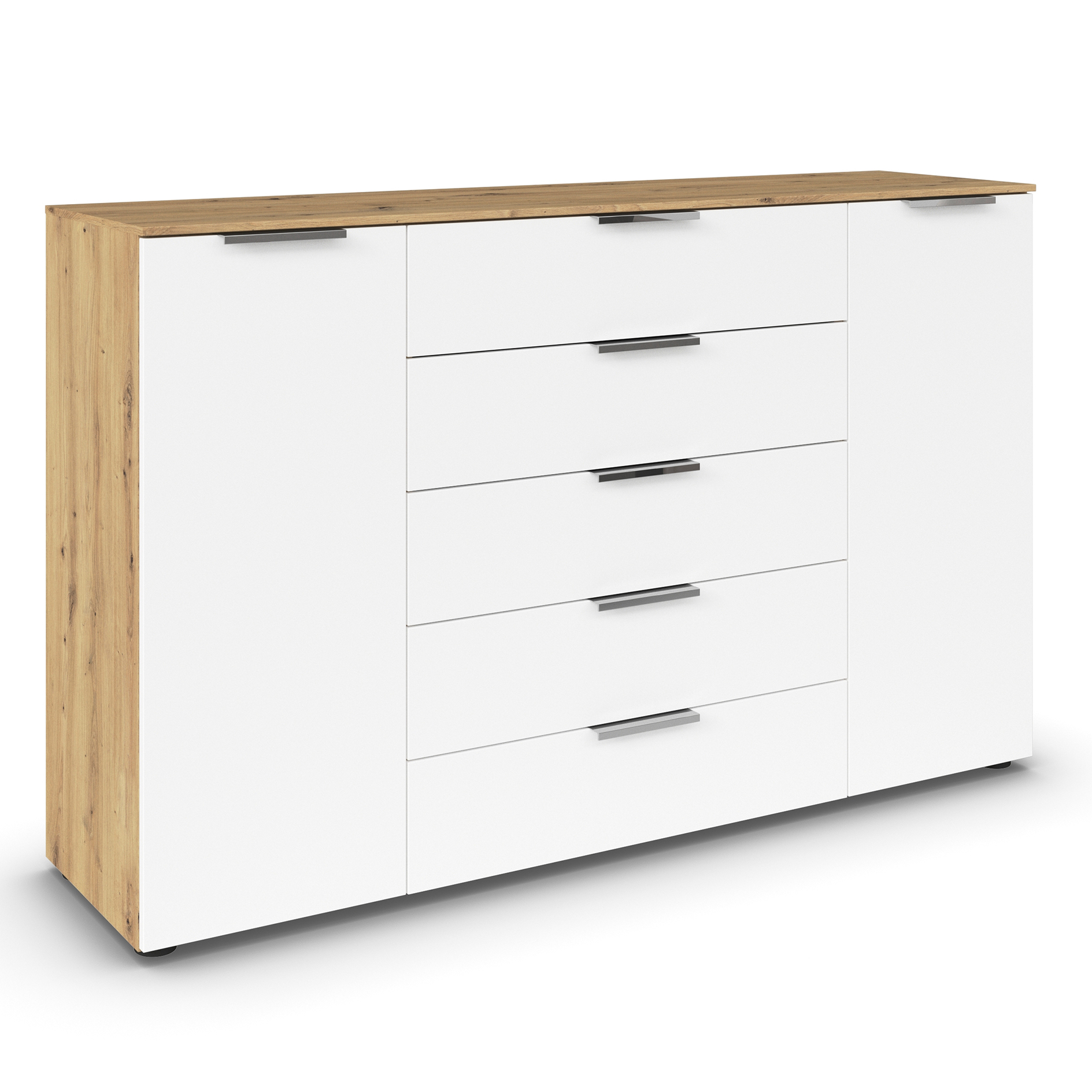 Kommode - Artisan Eiche - alpinweiß - Chromgriffe - 160 cm