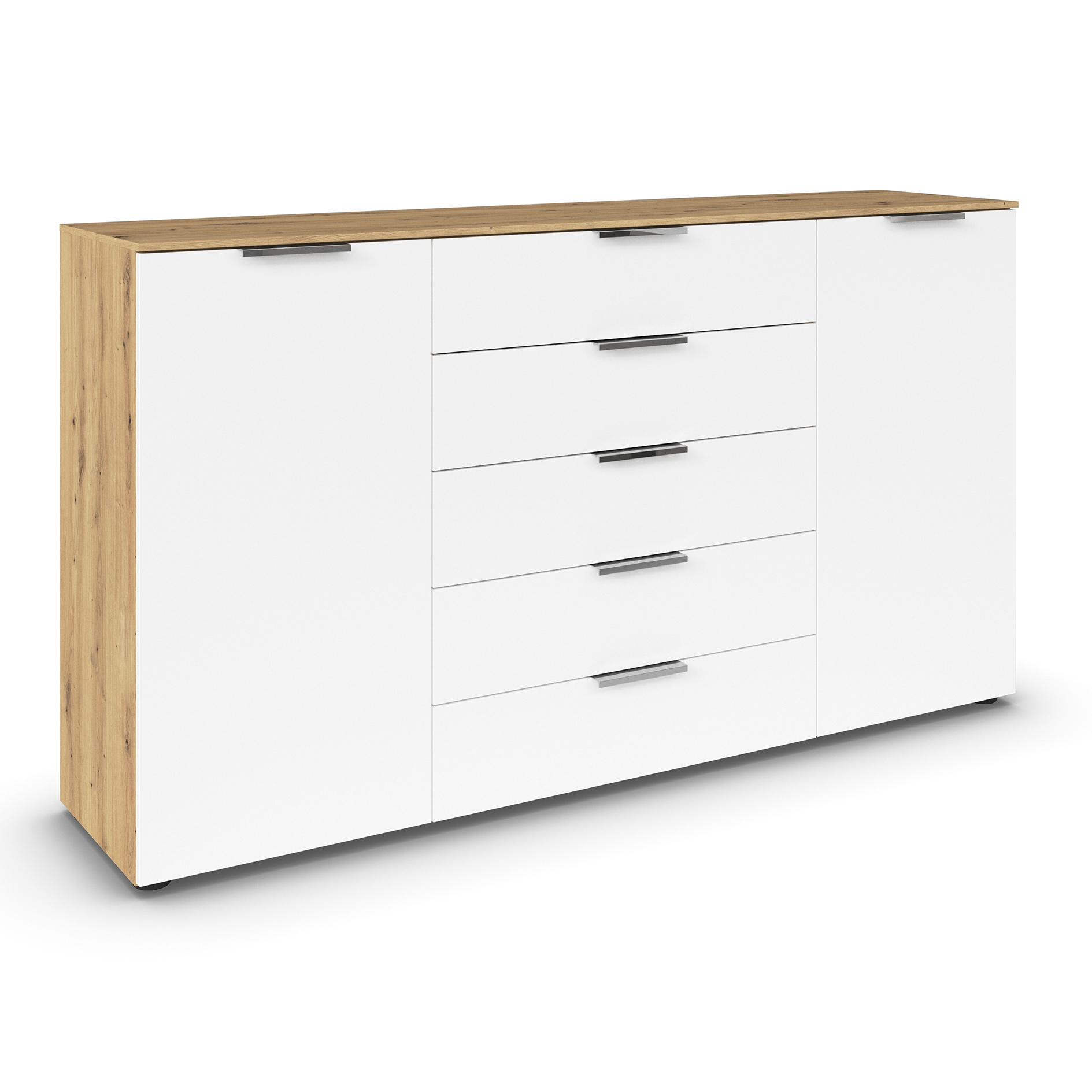 Kommode - Artisan Eiche - alpinweiß - Chromgriffe - 180 cm