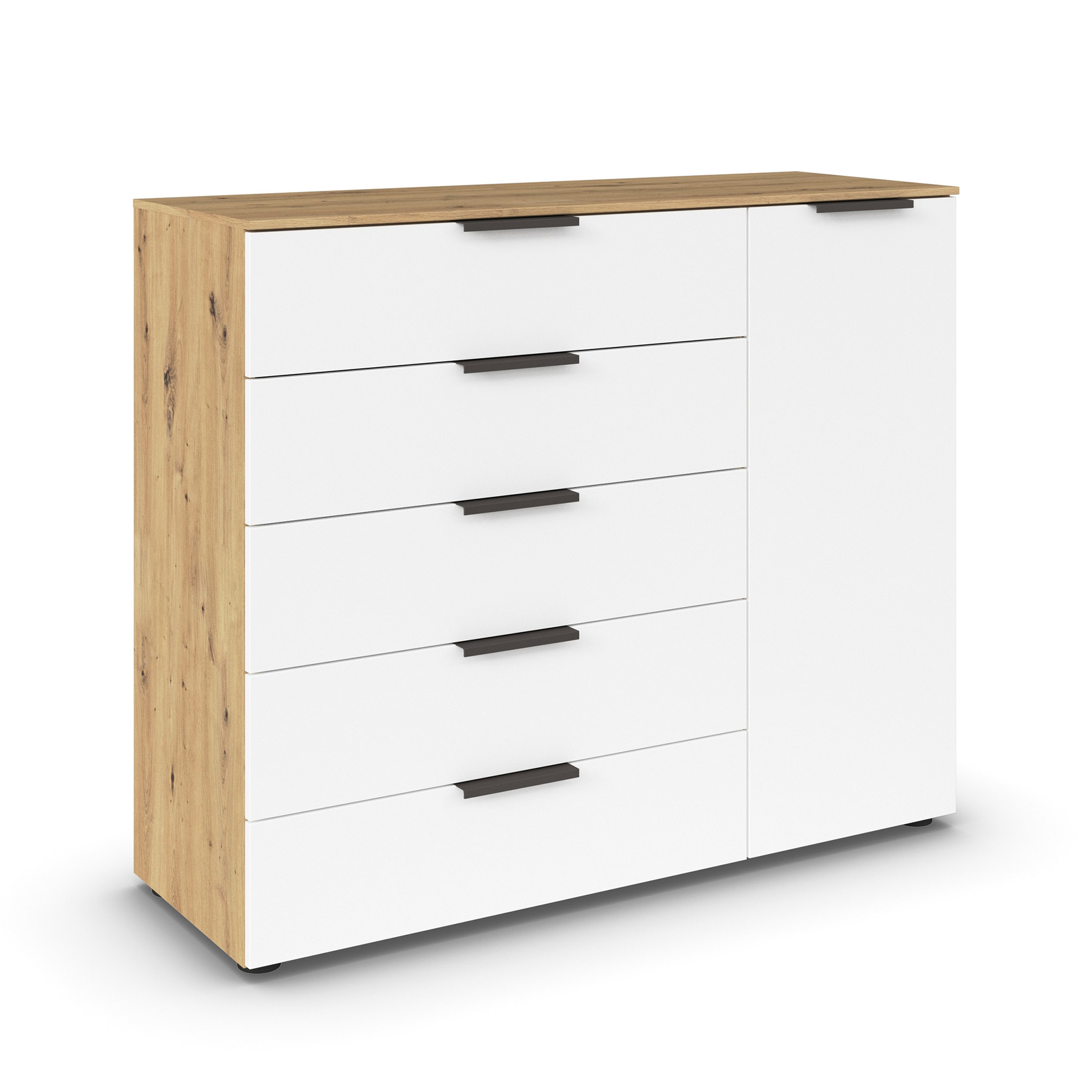 Kommode - Artisan Eiche - alpinweiß - Graphitgriffe - 120 cm