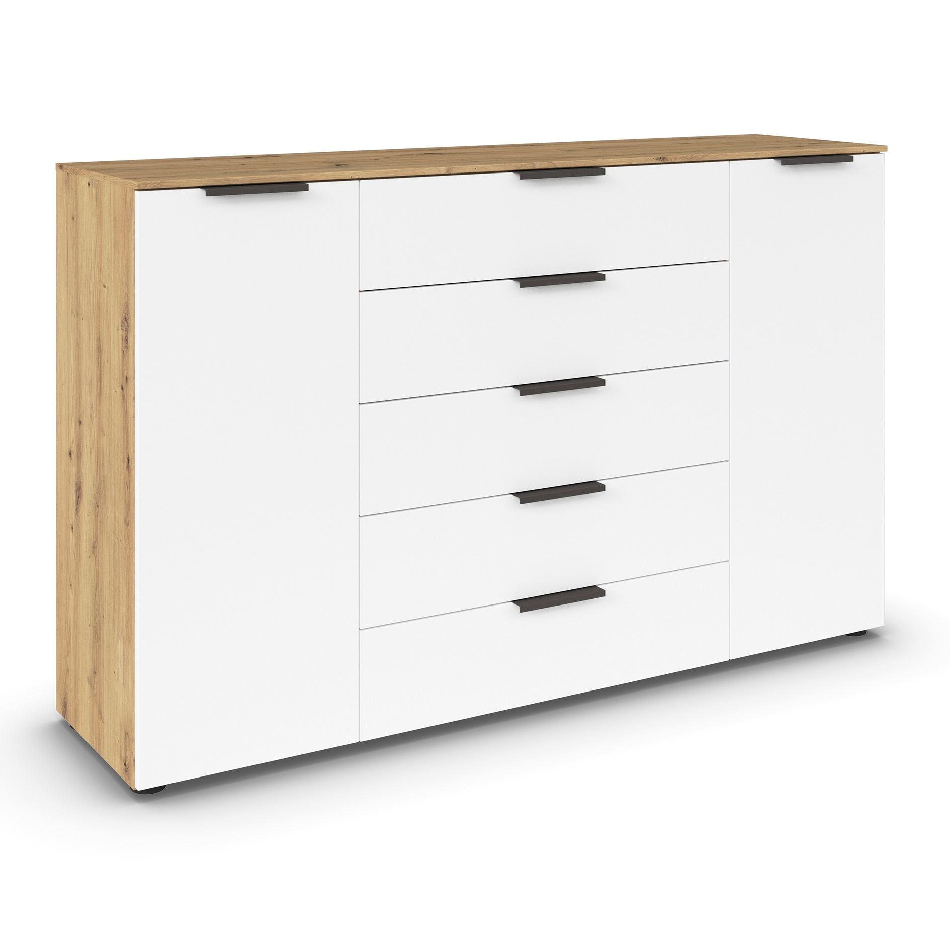 Kommode - Artisan Eiche - alpinweiß - Graphitgriffe - 160 cm