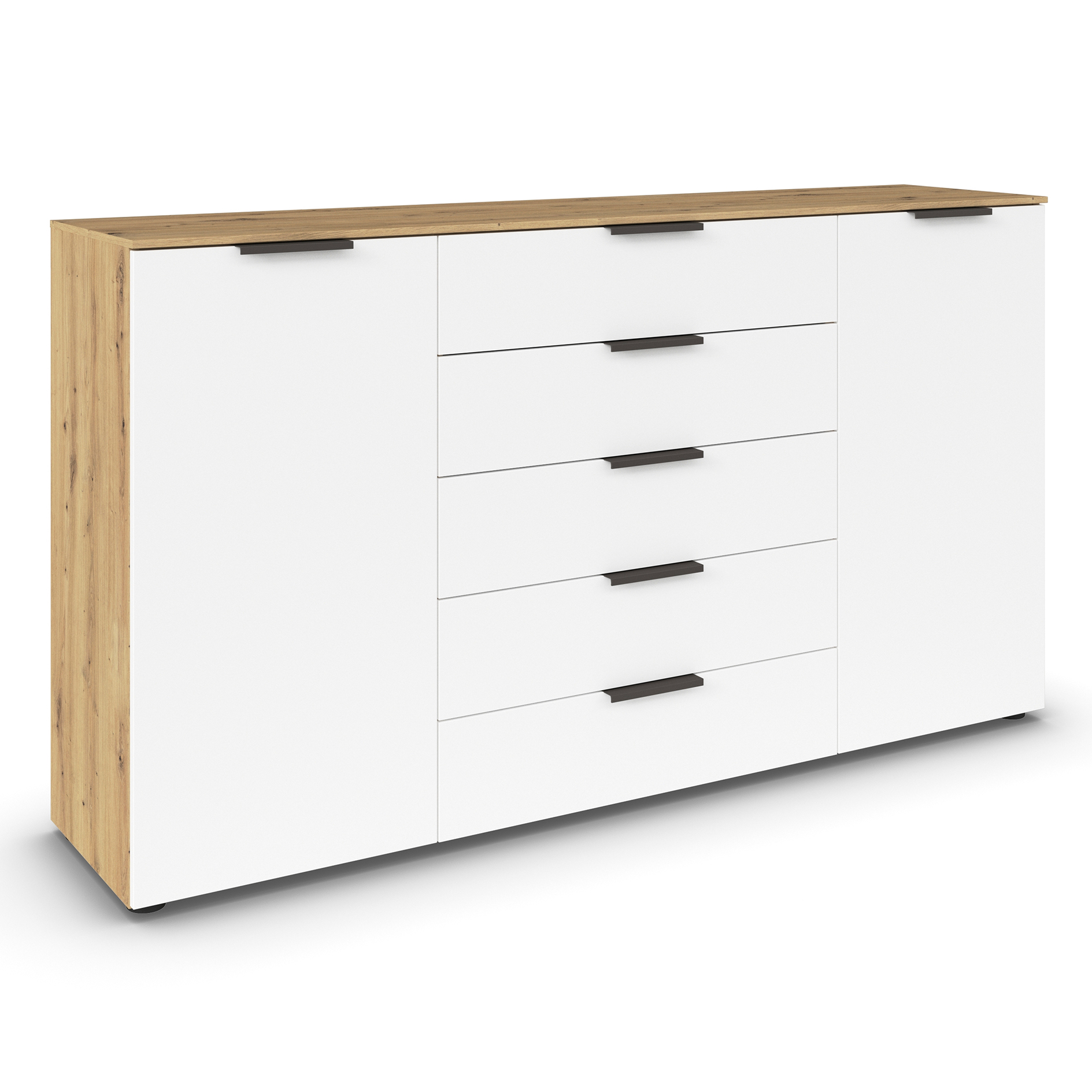 Kommode - Artisan Eiche - alpinweiß - Graphitgriffe - 180 cm