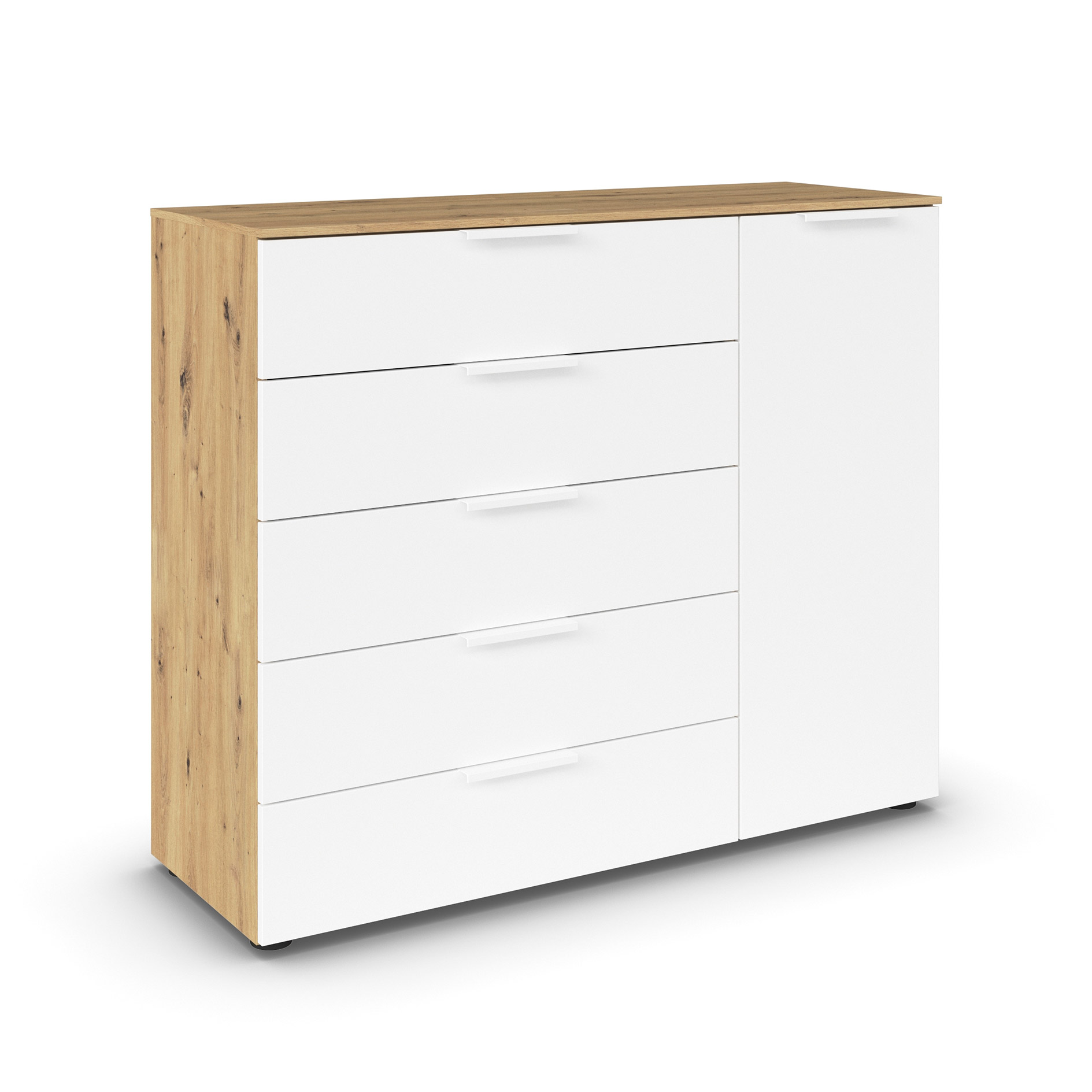 Kommode - Artisan Eiche - alpinweiß - weiße Griffe - 120 cm