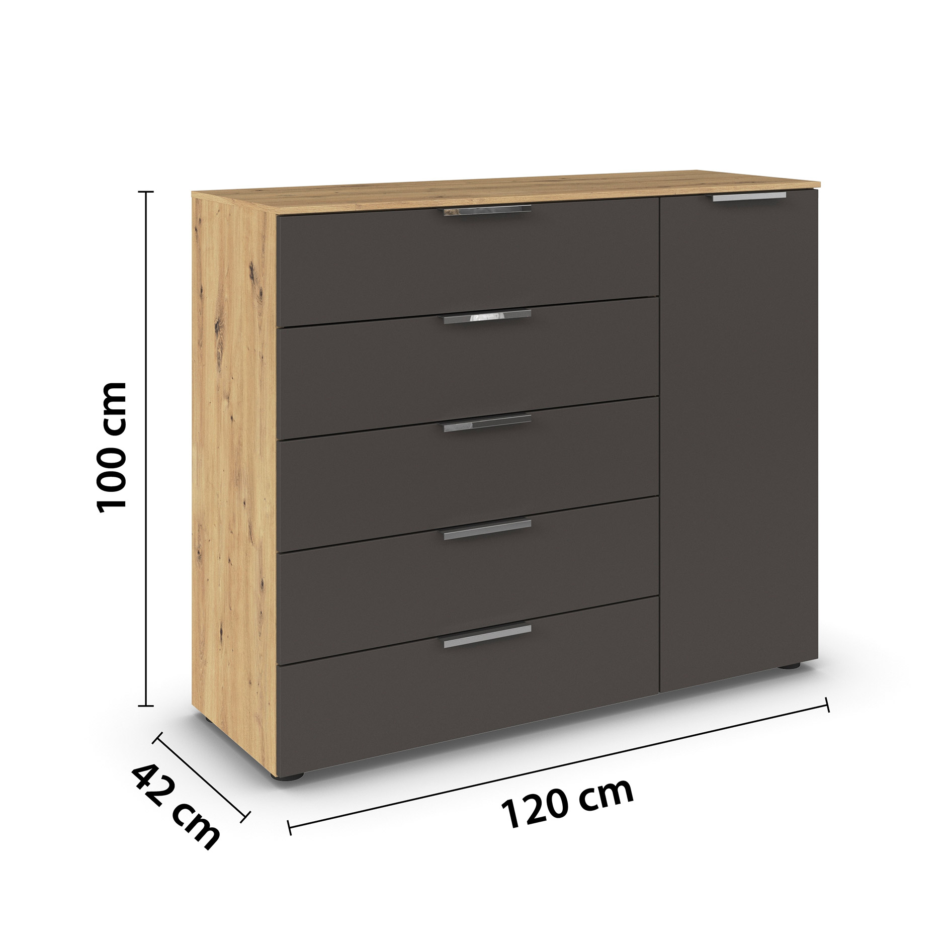 Kommode - Artisan Eiche - graphit - Chromgriffe - 120 cm