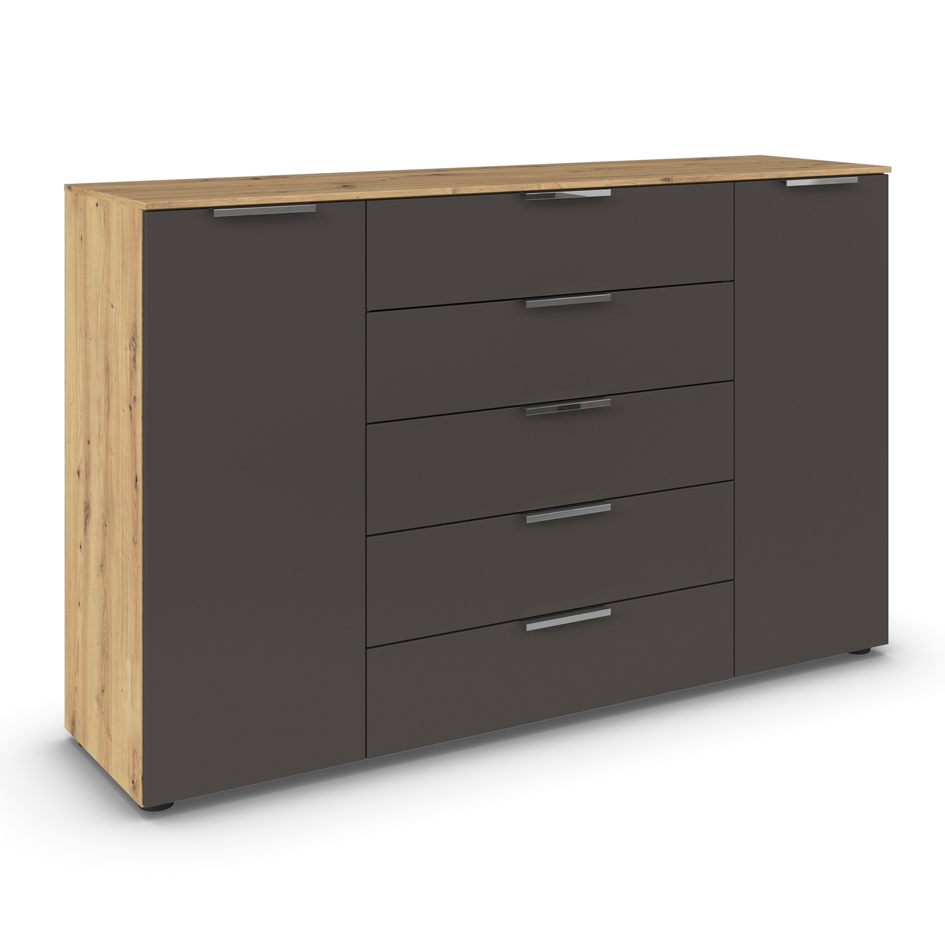 Kommode - Artisan Eiche - graphit - Chromgriffe - 160 cm