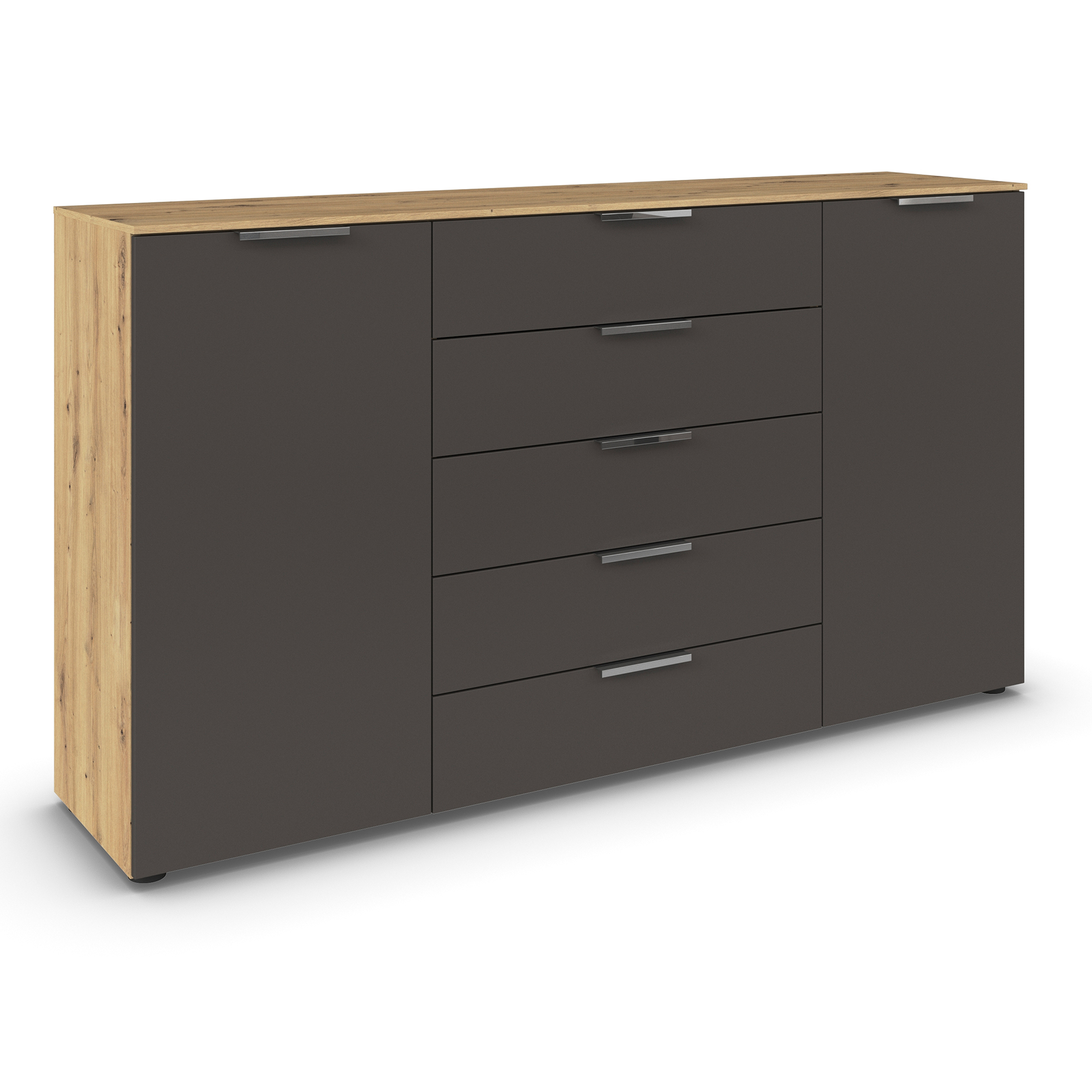 Kommode - Artisan Eiche - graphit - Chromgriffe - 180 cm