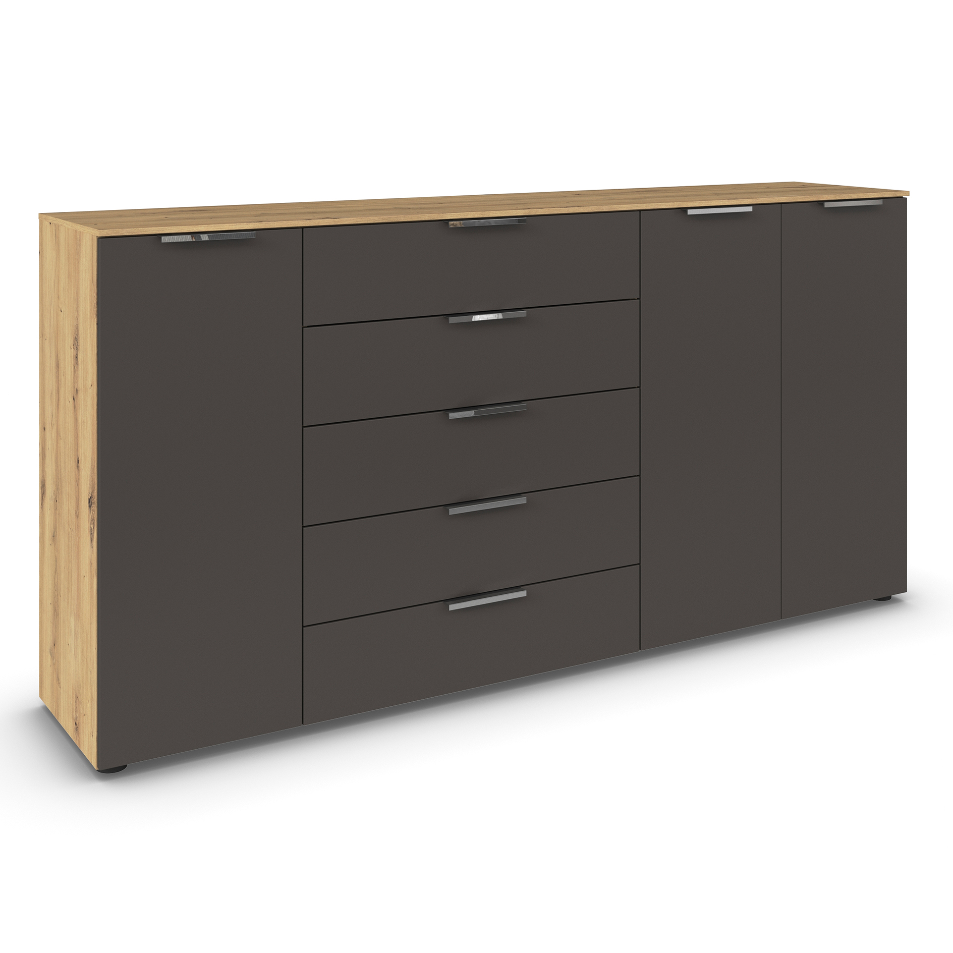 Kommode - Artisan Eiche - graphit - Chromgriffe - 199 cm