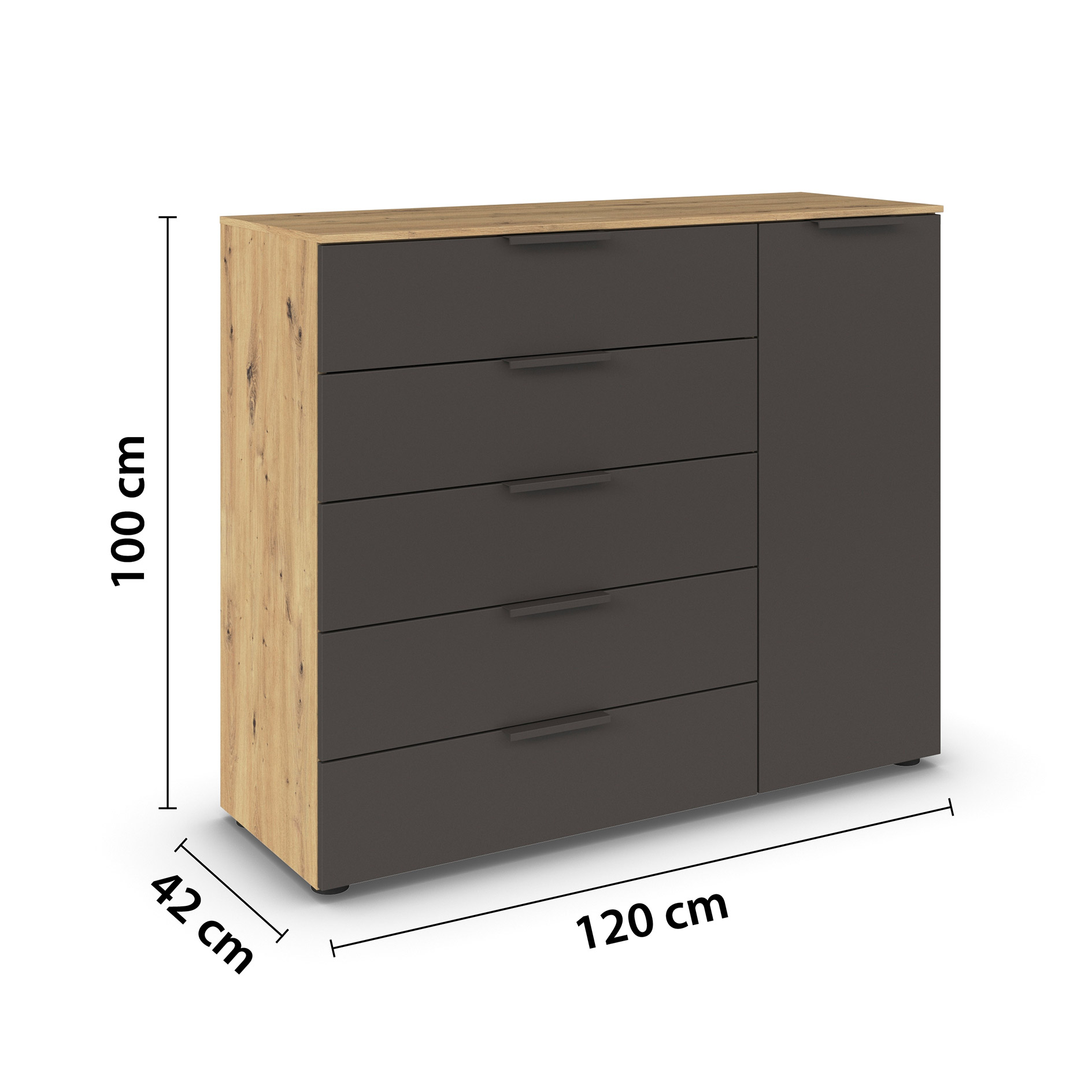Kommode - Artisan Eiche - graphit - Graphitgriffe - 120 cm