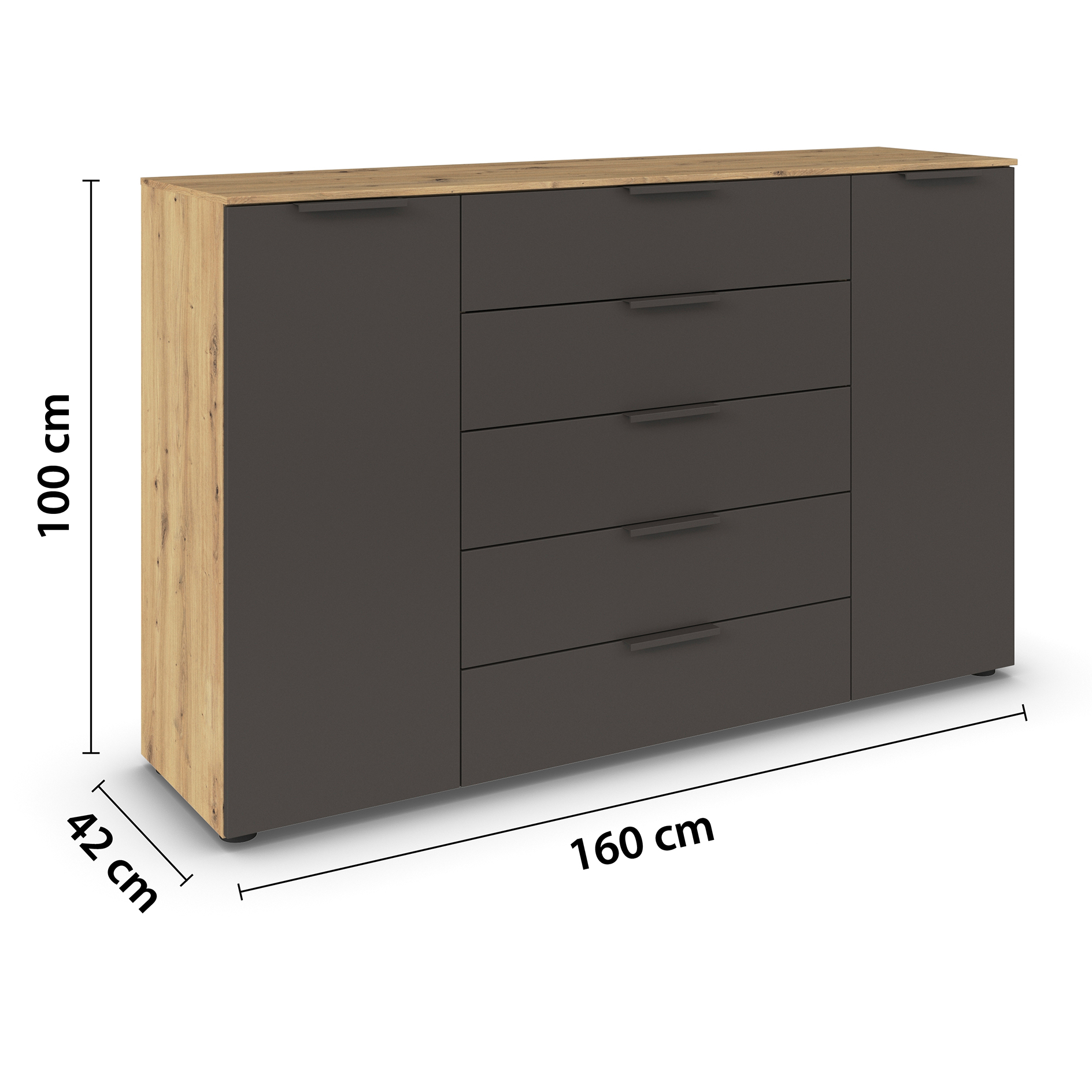Kommode - Artisan Eiche - graphit - Graphitgriffe - 160 cm