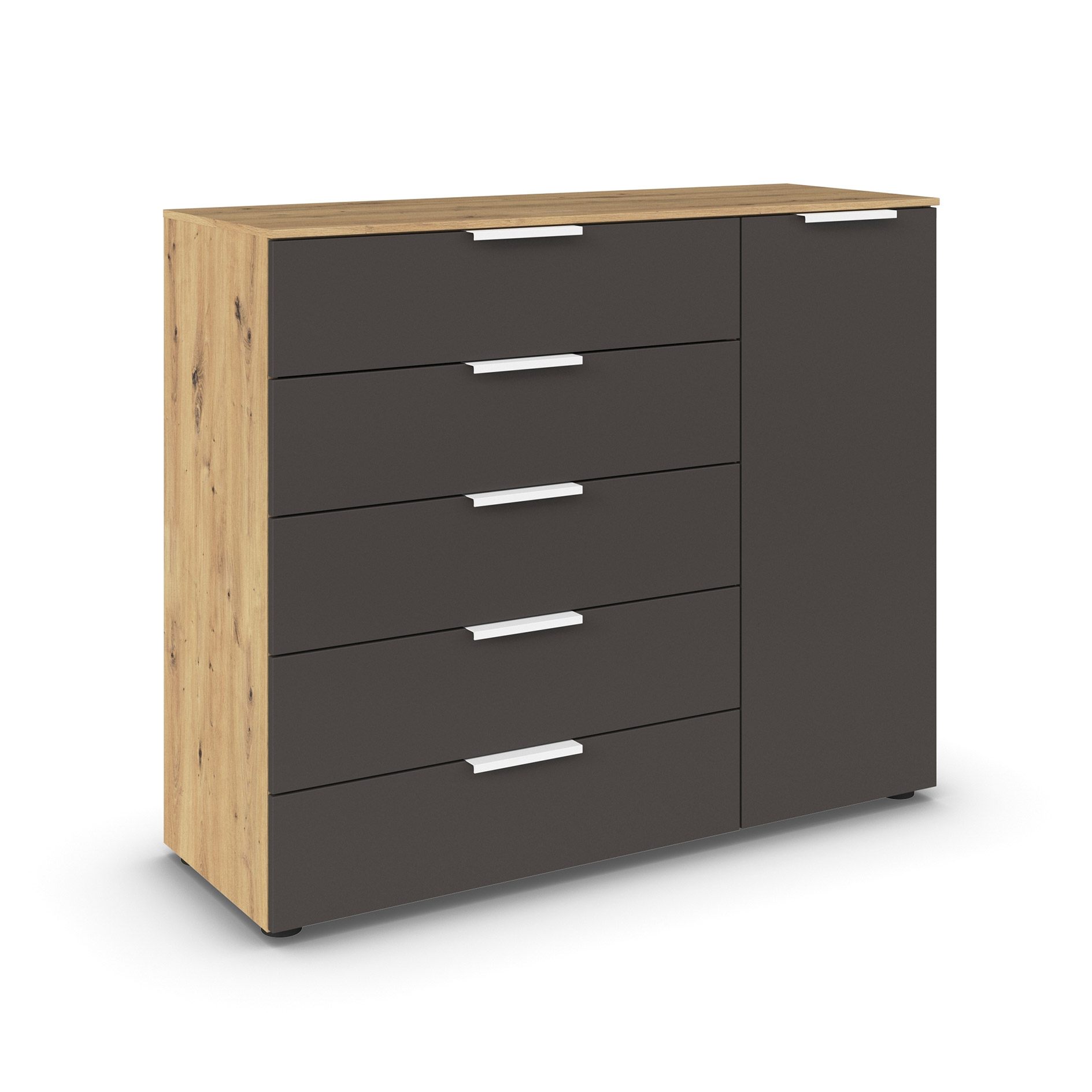 Kommode - Artisan Eiche - graphit - weiße Griffe - 120 cm