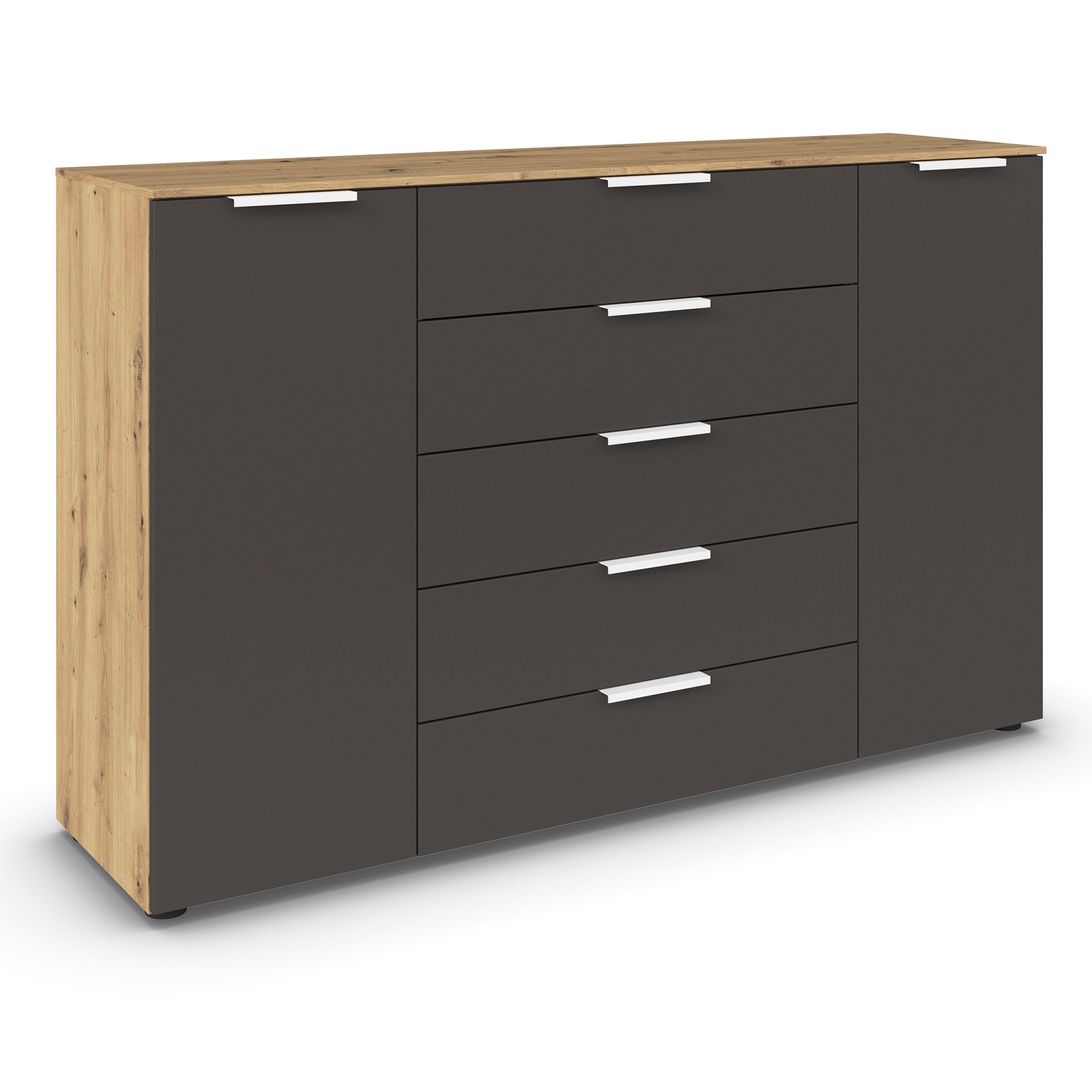 Kommode - Artisan Eiche - graphit - weiße Griffe - 160 cm