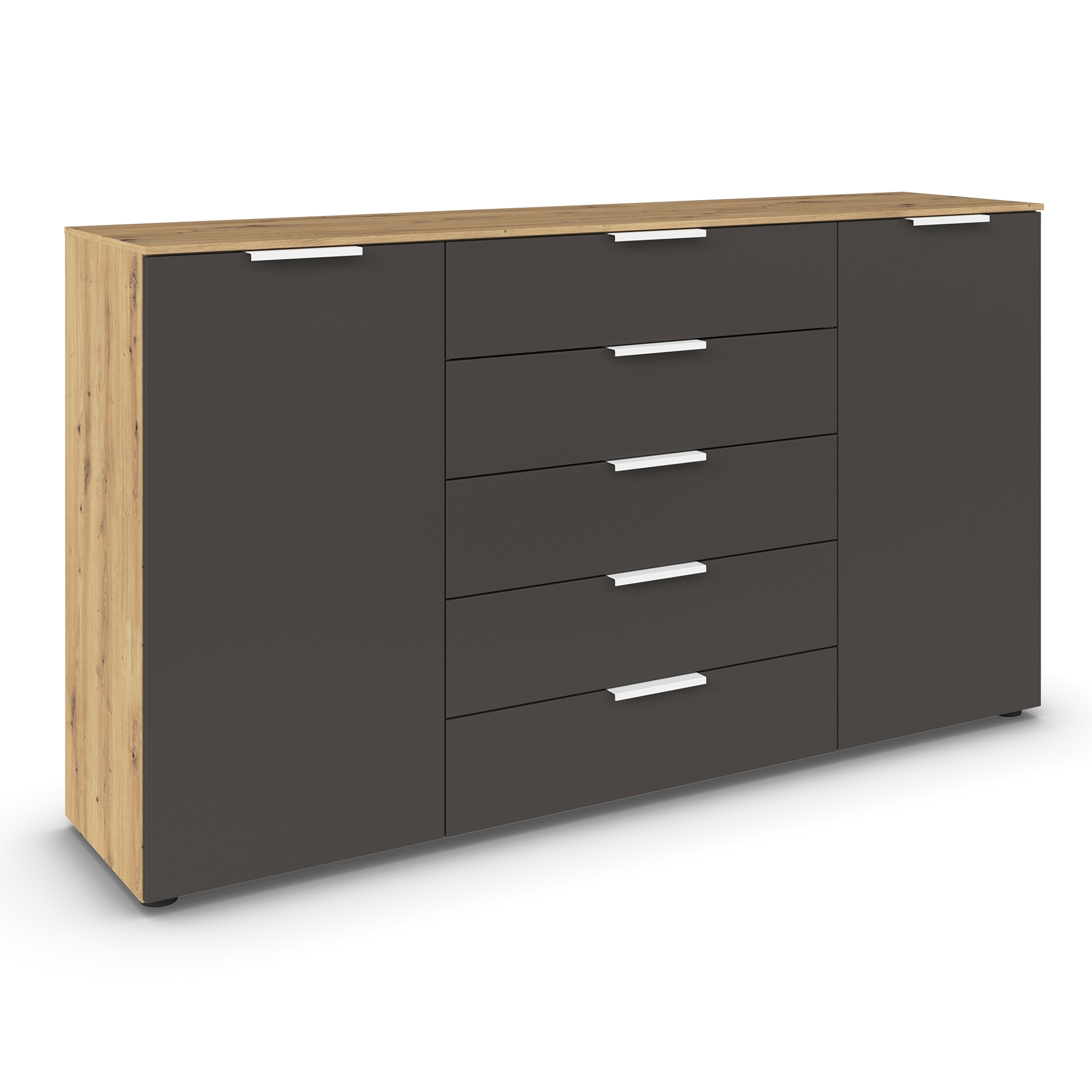 Kommode - Artisan Eiche - graphit - weiße Griffe - 180 cm