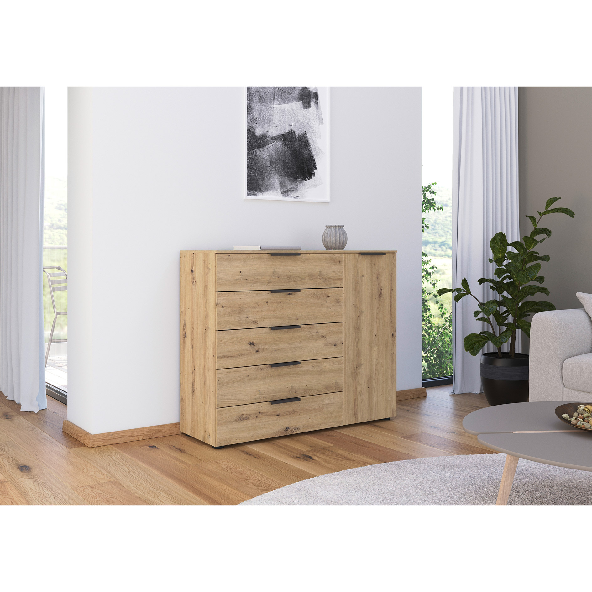 Kommode - Artisan Eiche - Graphitgriffe - 120 cm