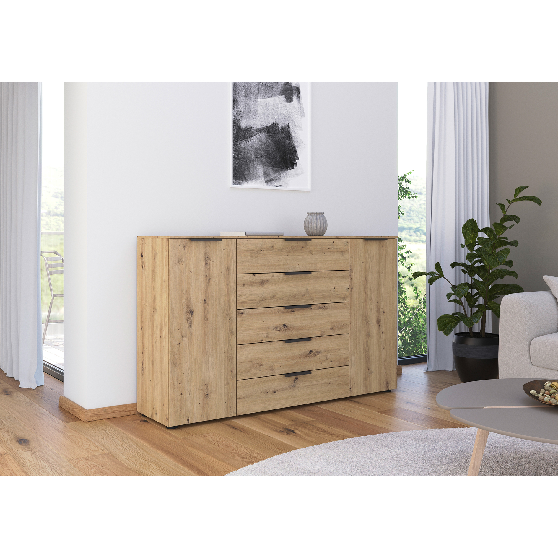 Kommode - Artisan Eiche - Graphitgriffe - 160 cm