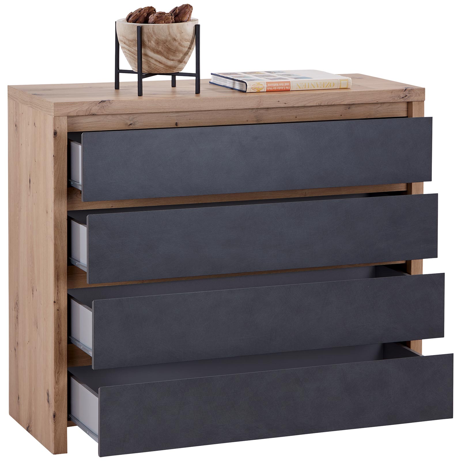 VitaliSpa Kommode Malia, Grau/Artisan, 80 X 88 Cm Mit 4 Schubladen