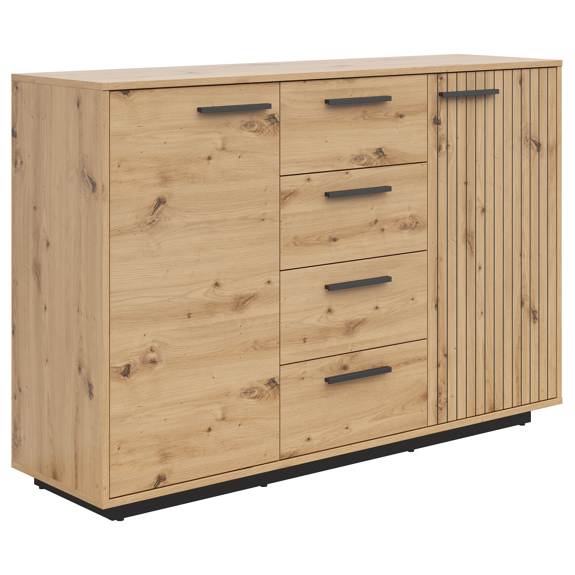 Kommode - Artisan Eiche - schwarz - Softclose - 134 cm
