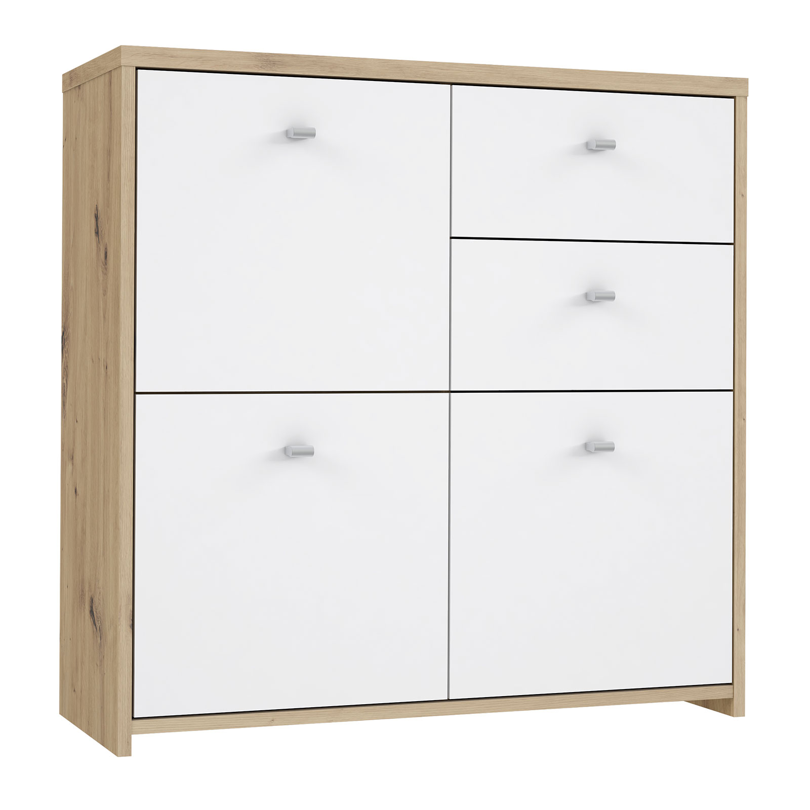 Kommode - Artisan Eiche - weiß - 77 cm breit - 3 Türen - 2 Schubkästen