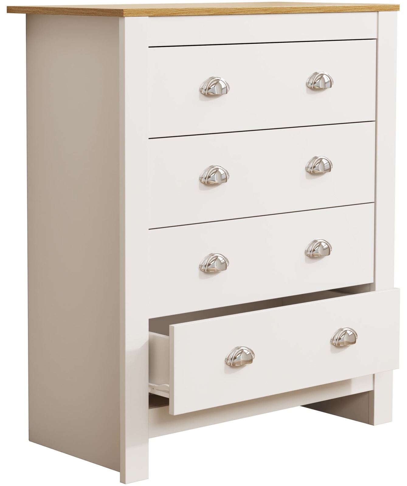 Kommode BALUSA XL - weiß - Honig Eiche - 4 Schubkästen