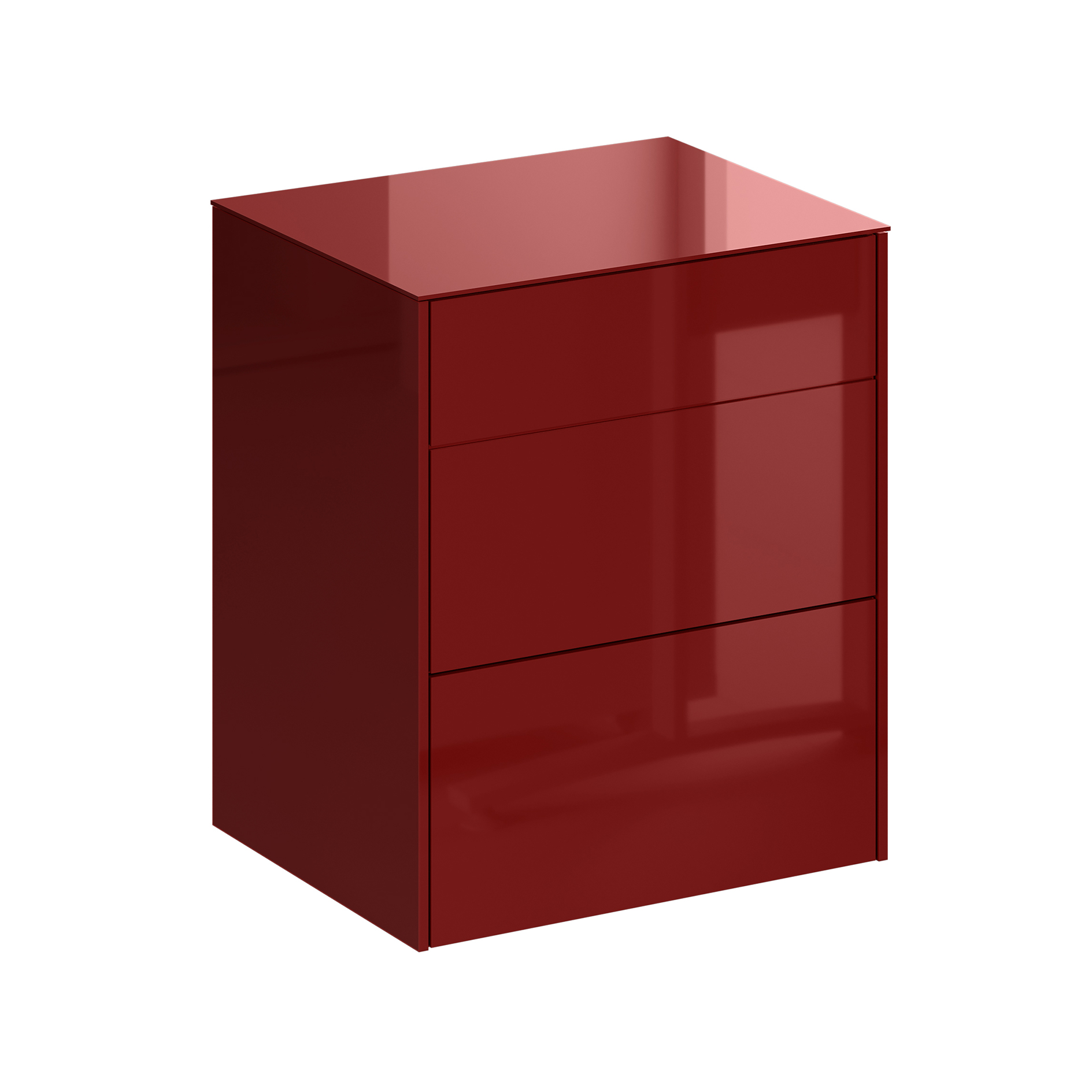 Kommode - bordeauxrot glänzend - bordeauxrot matt - mit Glas - 2 Schubkästen