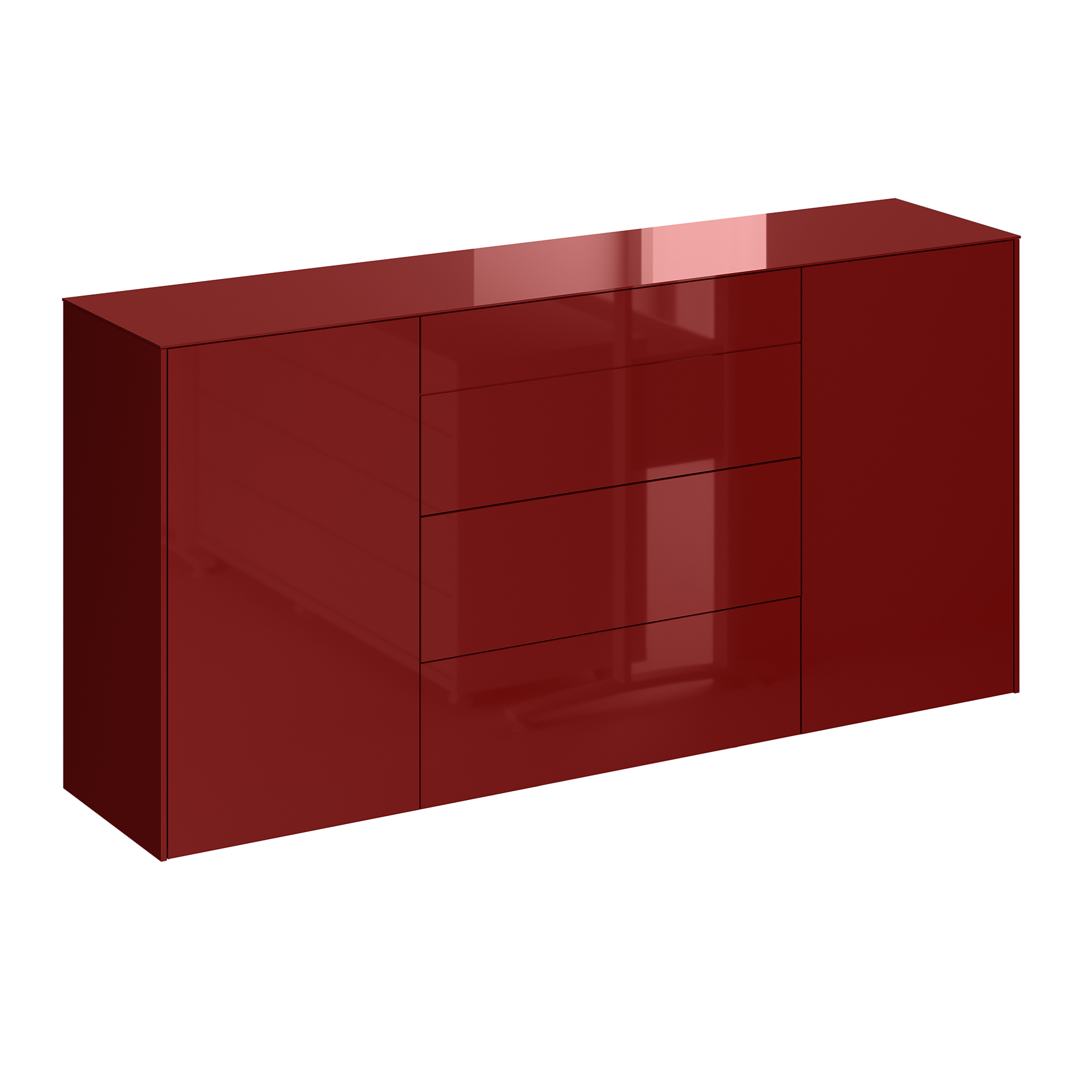 Kommode - bordeauxrot glänzend - bordeauxrot matt - mit Glas - 3 Schubkästen - 2 Türen