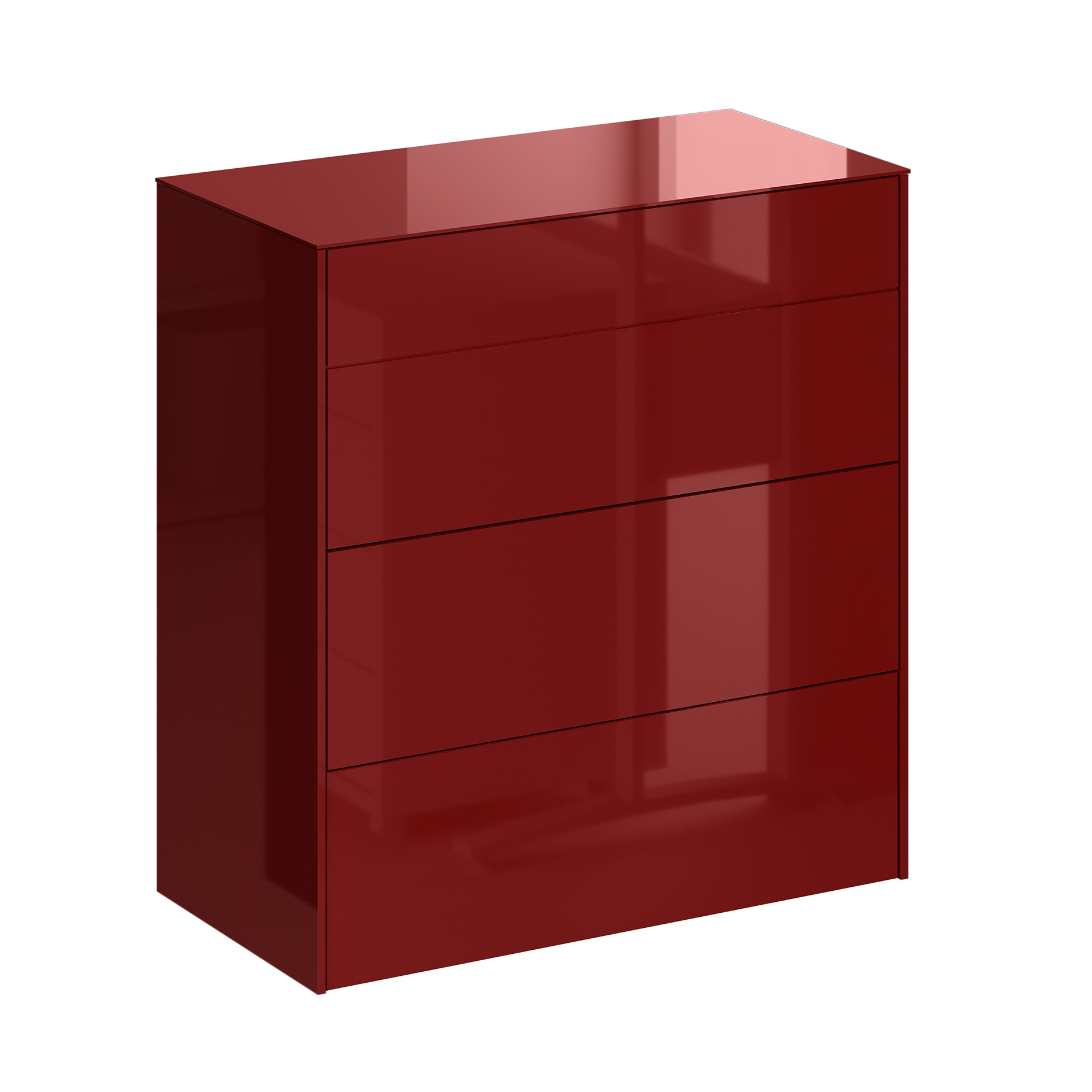 Kommode - bordeauxrot glänzend - bordeauxrot matt - mit Glas - 3 Schubkästen - 82 cm