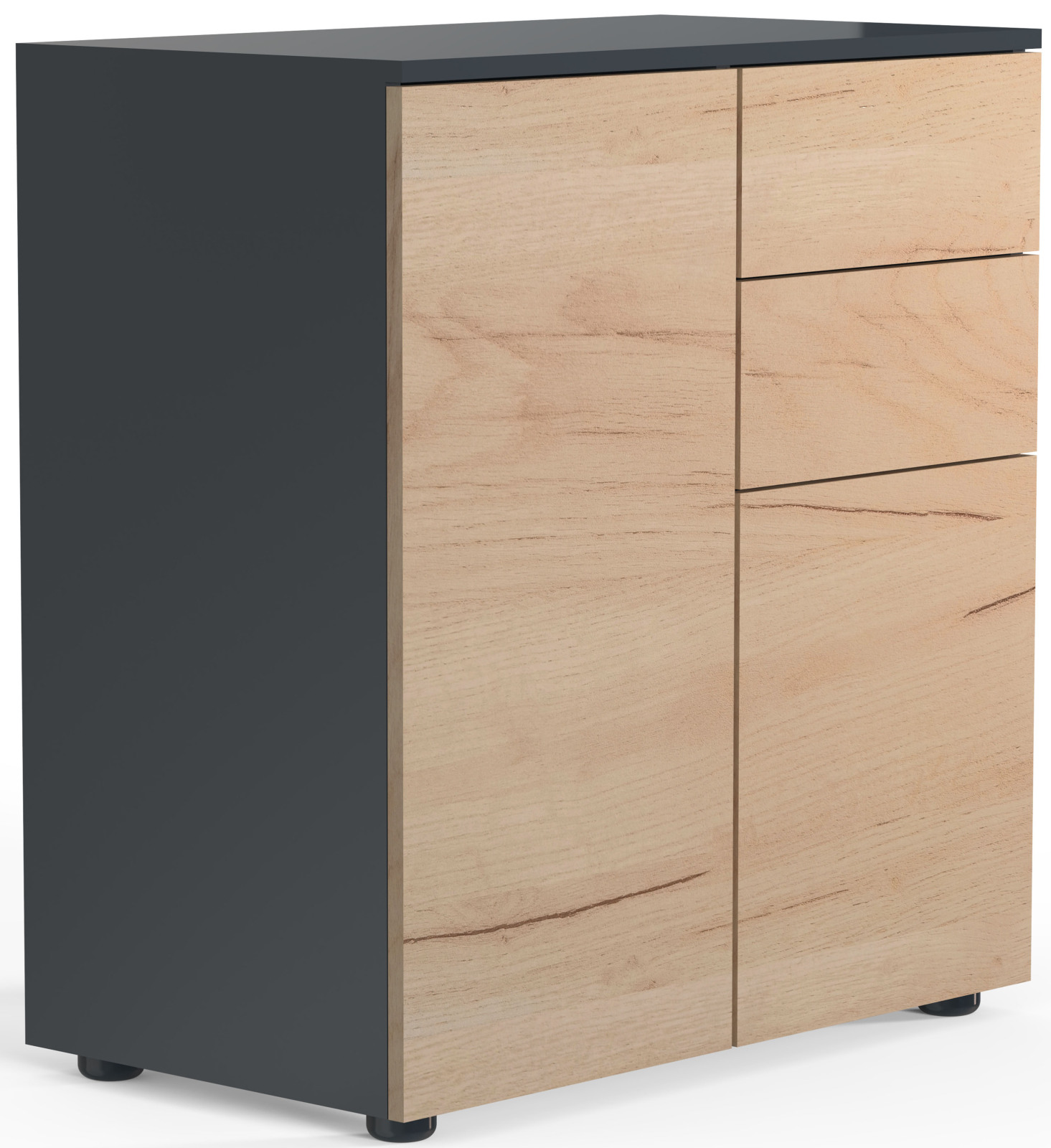 Kommode DALOSA - anthrazit-Honig Eiche - 2 Schubladen und 4 Fächer - 70 cm