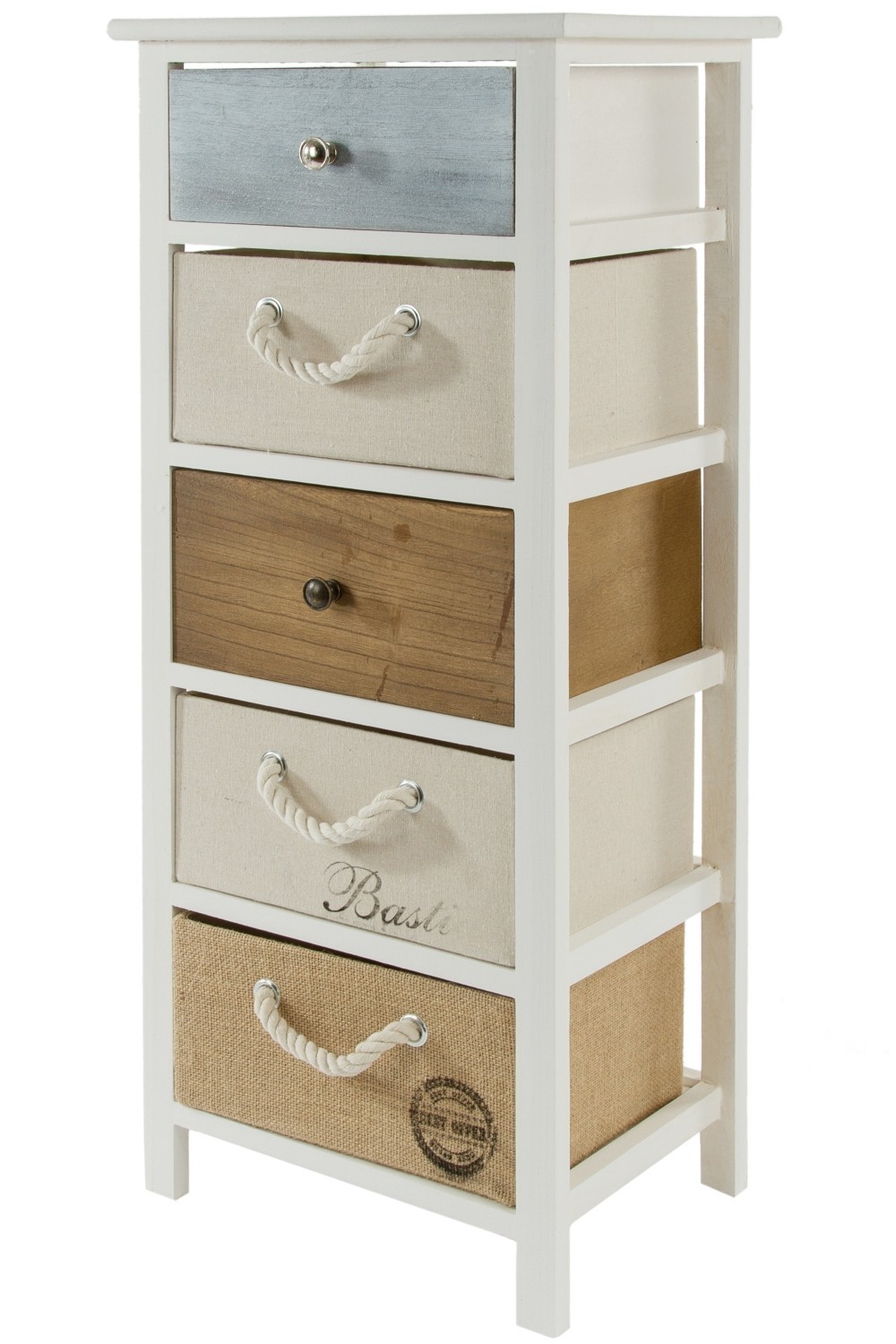 Kommode ELIZA - weiß-braun - 5 Schubladen
