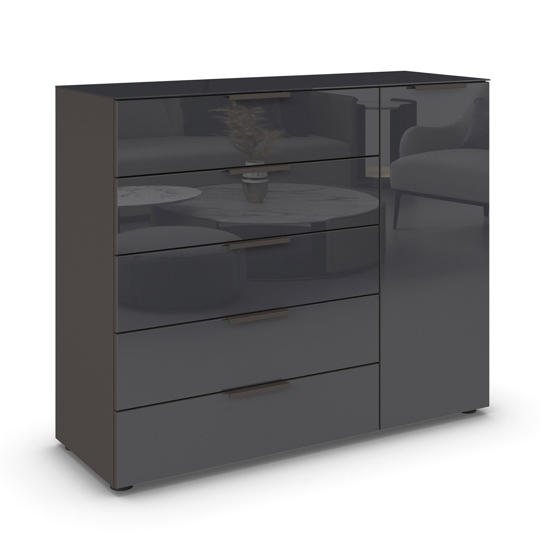 Kommode - graphit-Basaltglas - Graphitgriffe - 120 cm