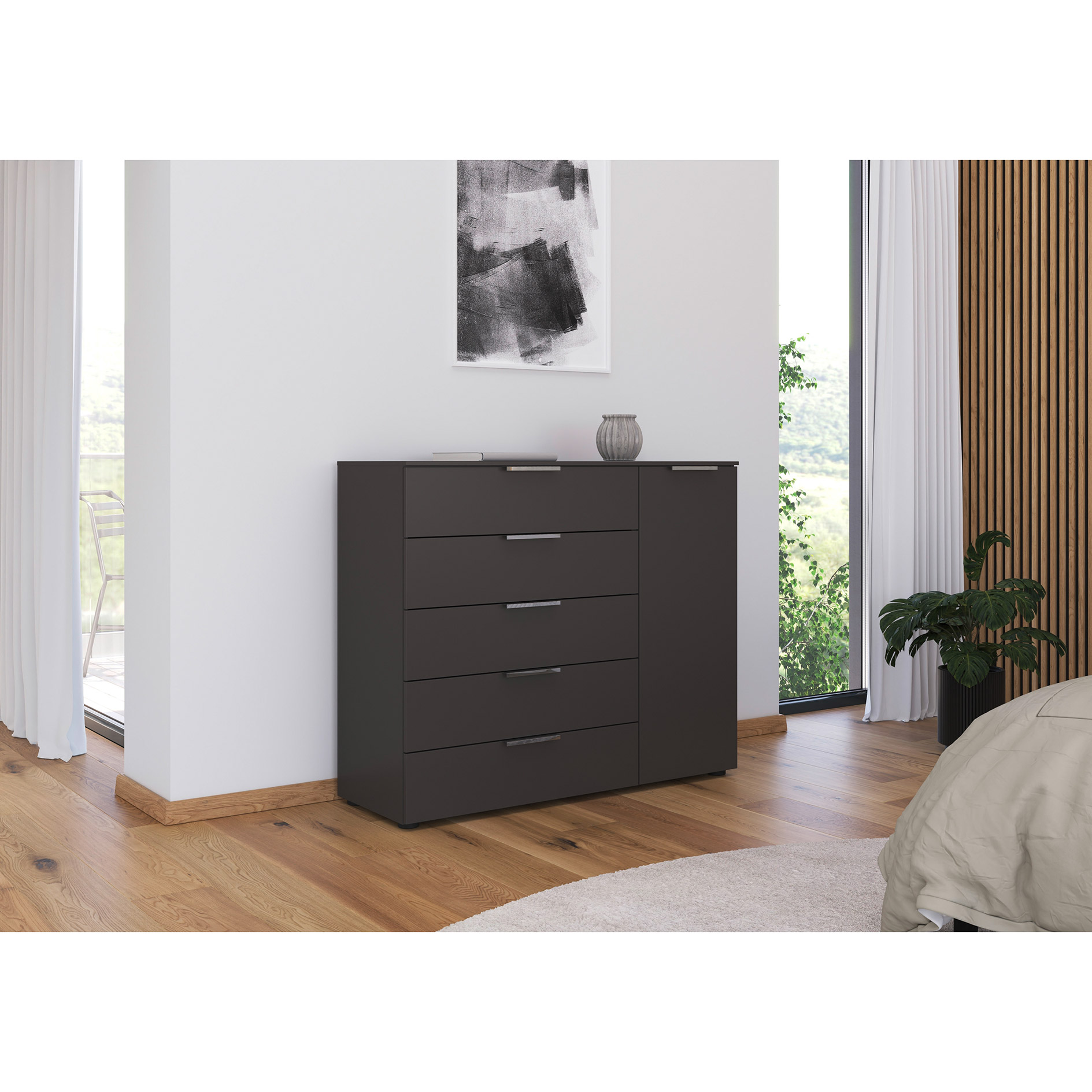 Kommode - graphit - Chromgriffe - 120 cm