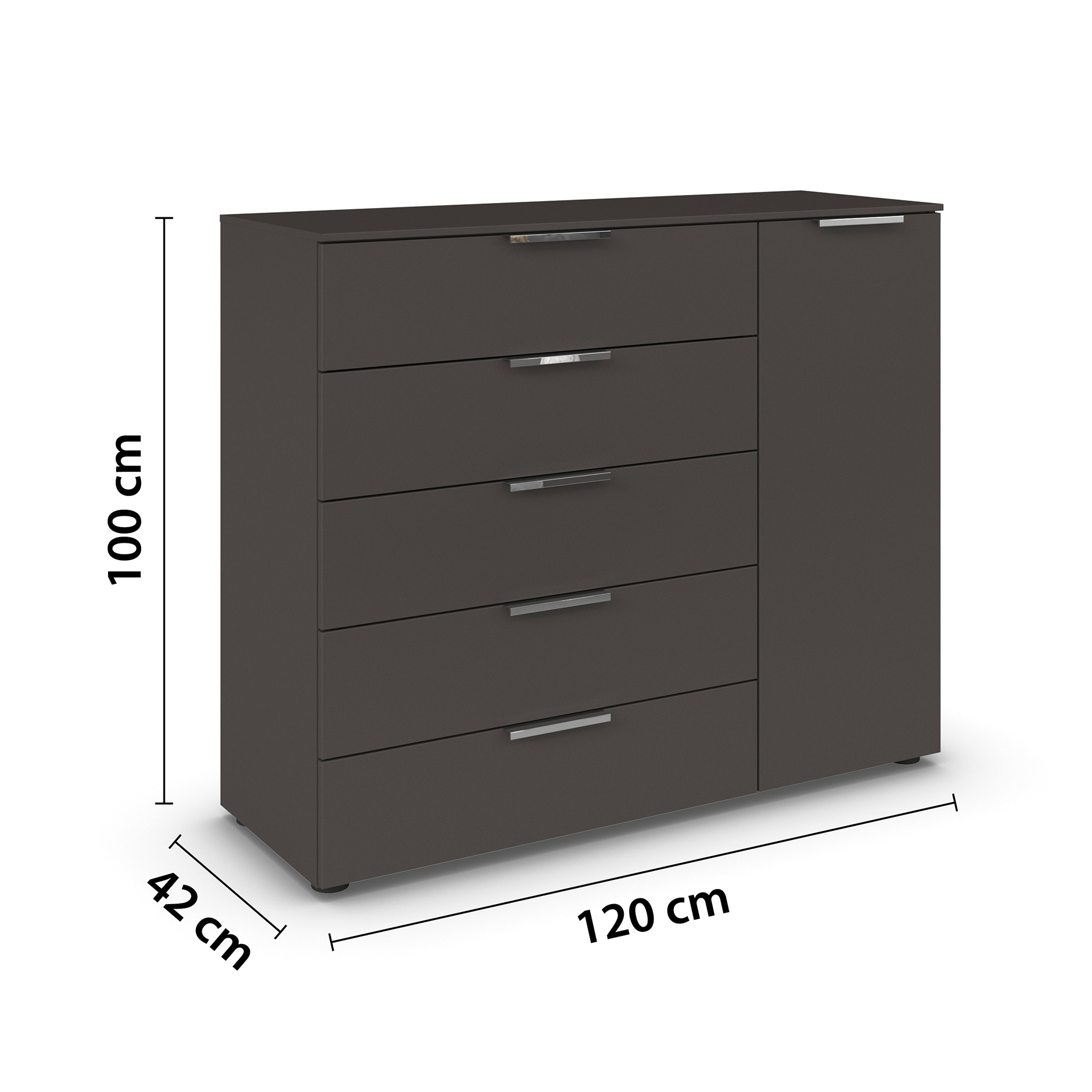Kommode - graphit - Chromgriffe - 120 cm