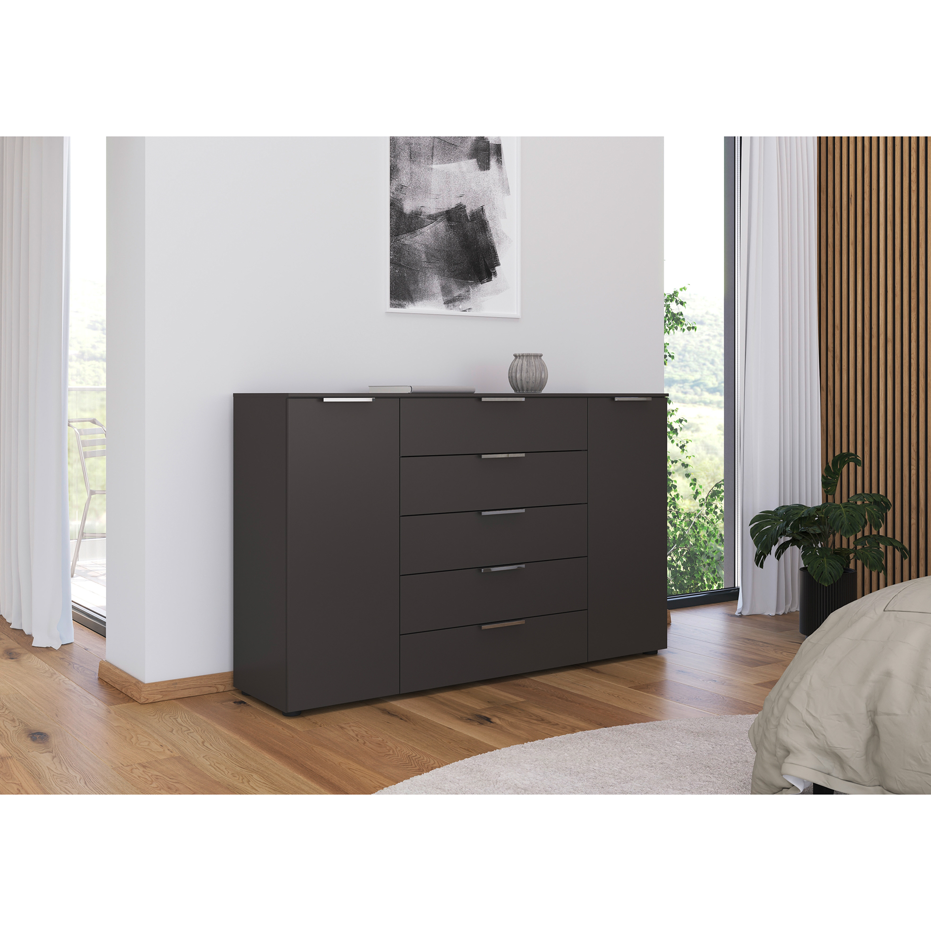 Kommode - graphit - Chromgriffe - 160 cm