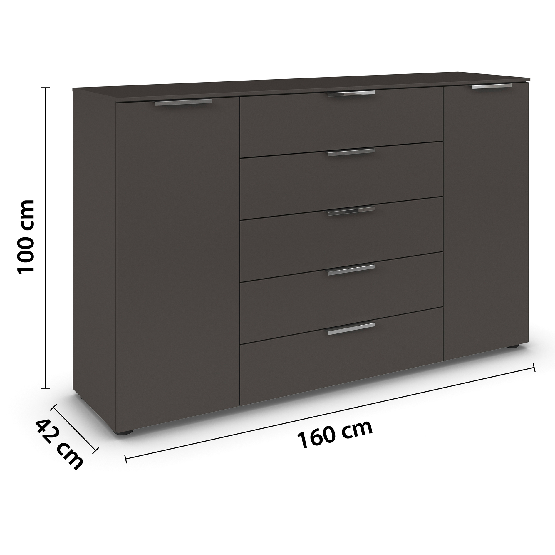 Kommode - graphit - Chromgriffe - 160 cm