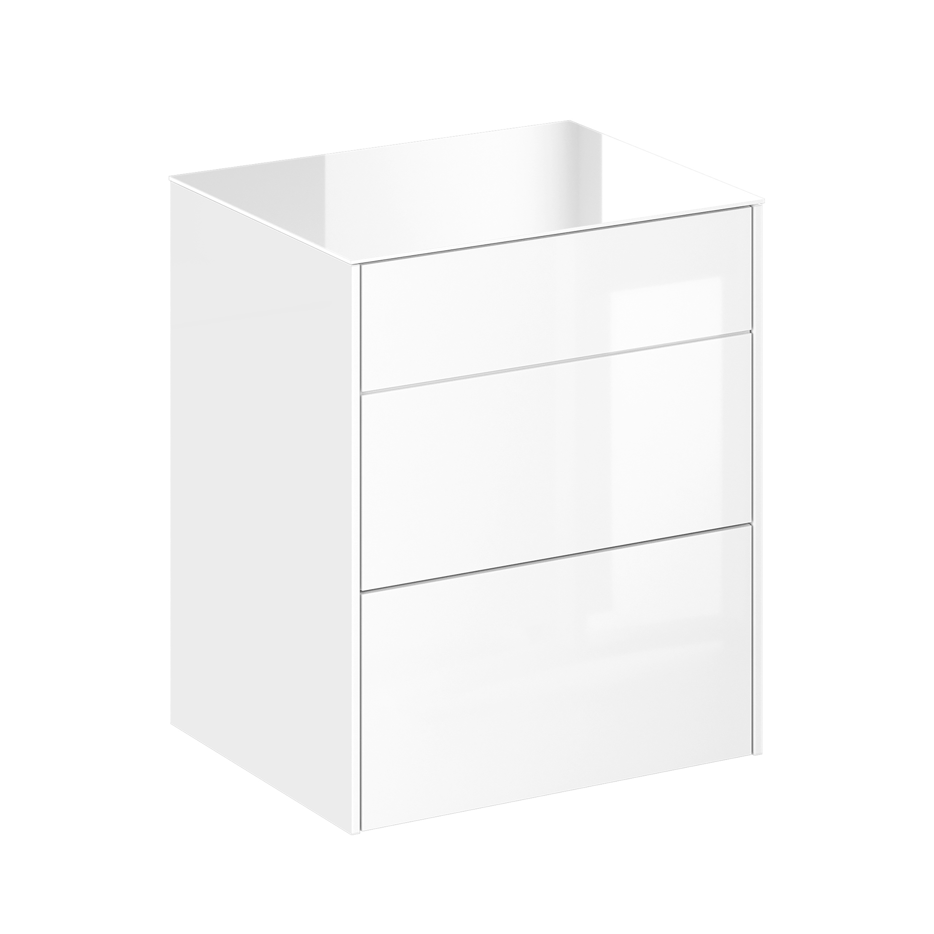 Kommode - ice white glänzend - ice white matt - mit Glas - 2 Schubkästen