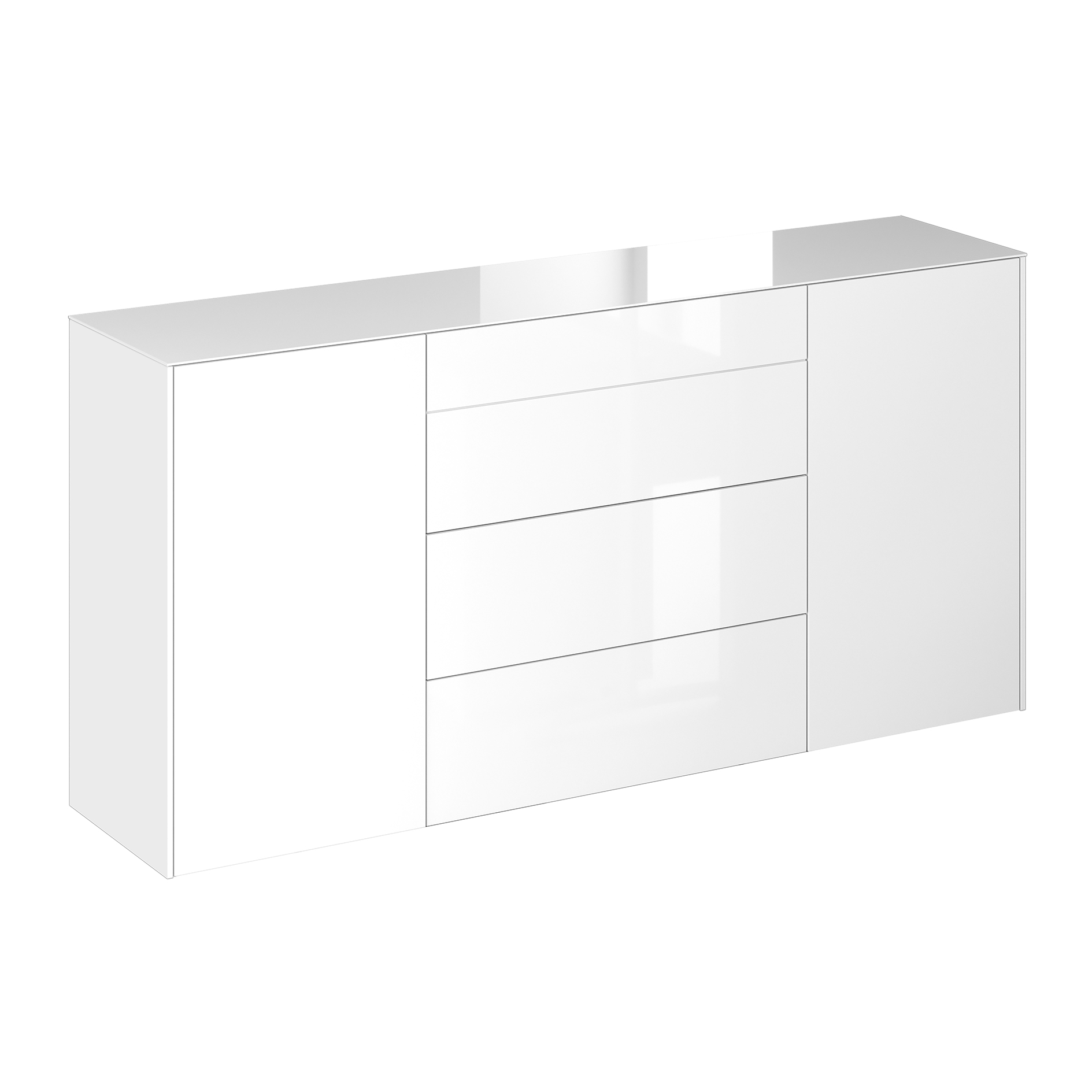 Kommode - ice white glänzend - ice white matt - mit Glas - 3 Schubkästen - 2 Türen