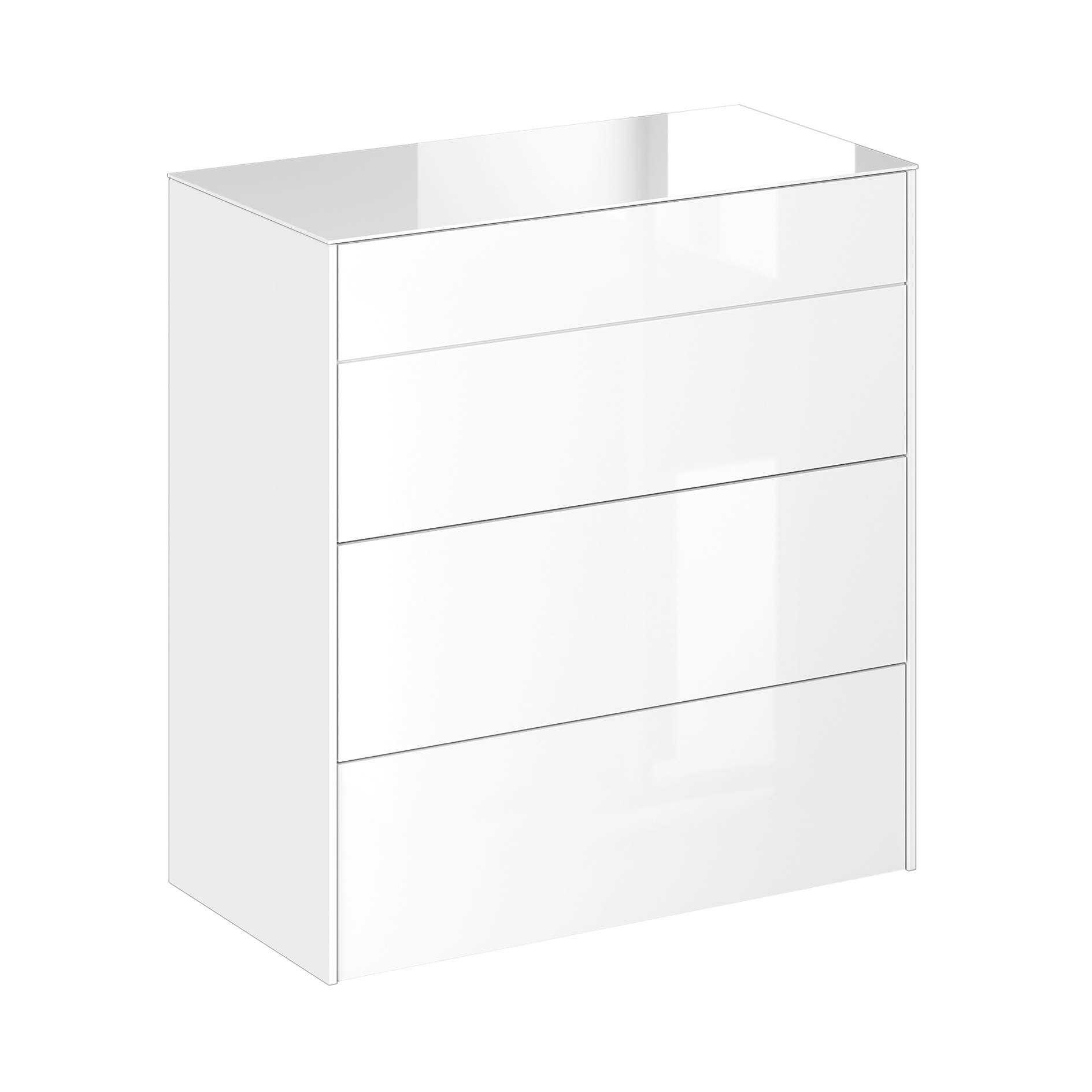 Kommode - ice white glänzend - ice white matt - mit Glas - 3 Schubkästen - 82 cm