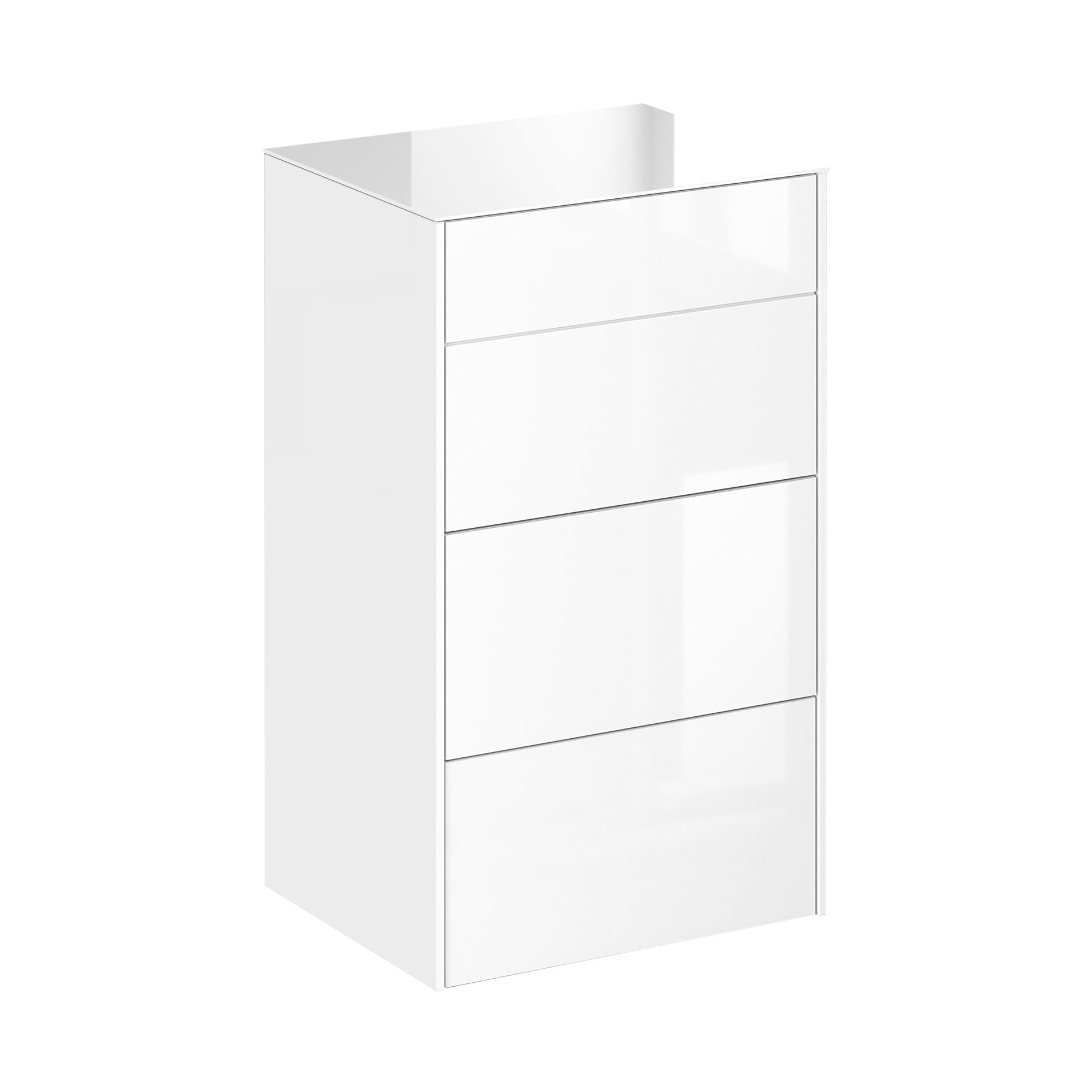 Kommode - ice white glänzend - ice white matt - mit Glas - 3 Schubkästen