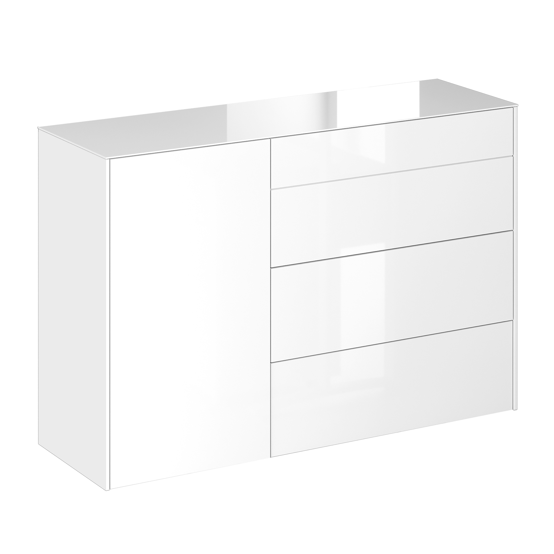 Kommode - ice whiteglänzend - ice white matt - mit Glas - 3 Schubkästen - eine Tür